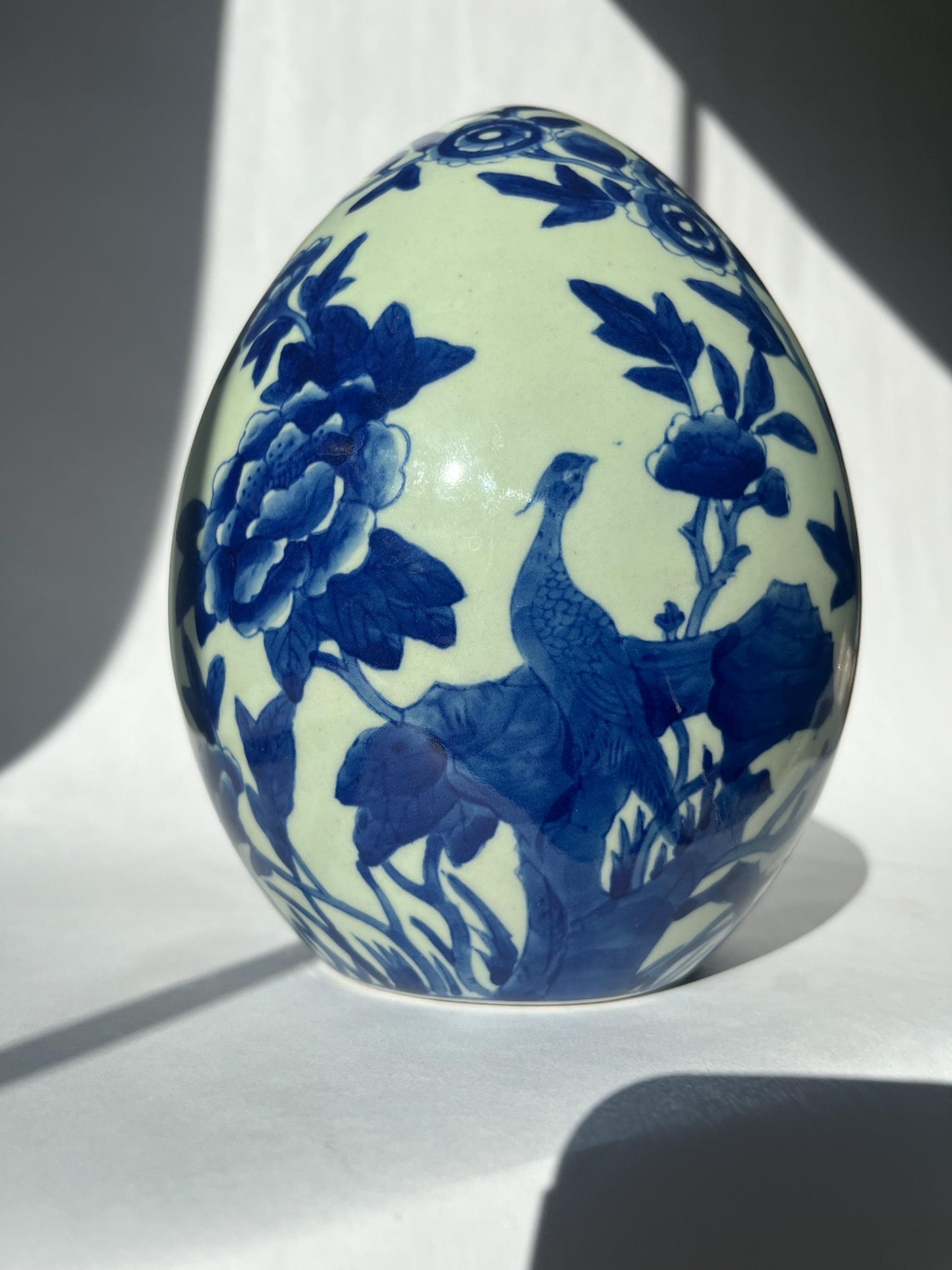 Vintage Bombay Blue & White Large Oriental Chinoiserie Egg