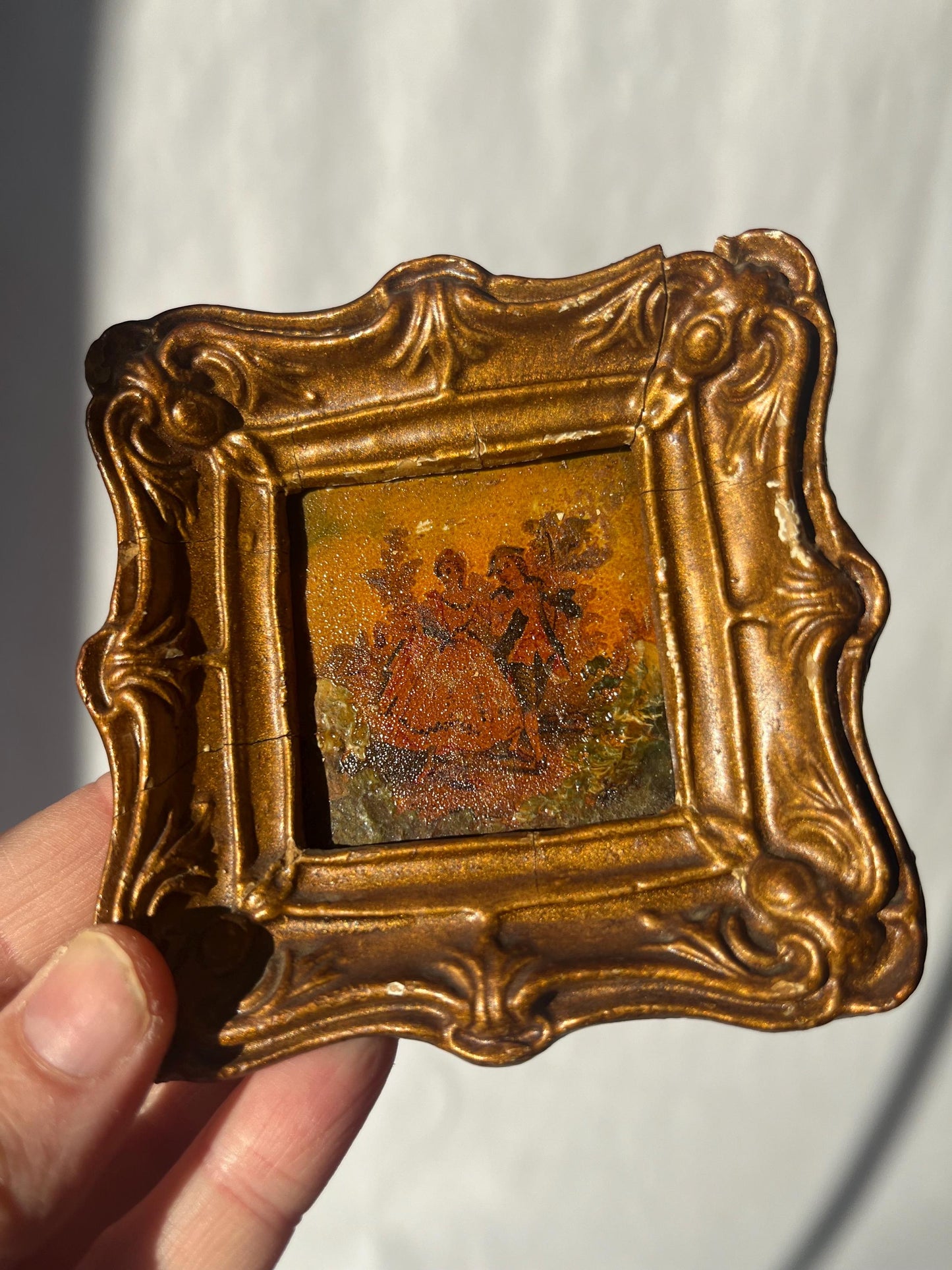Antique Victorian hand painted mini framed tiles