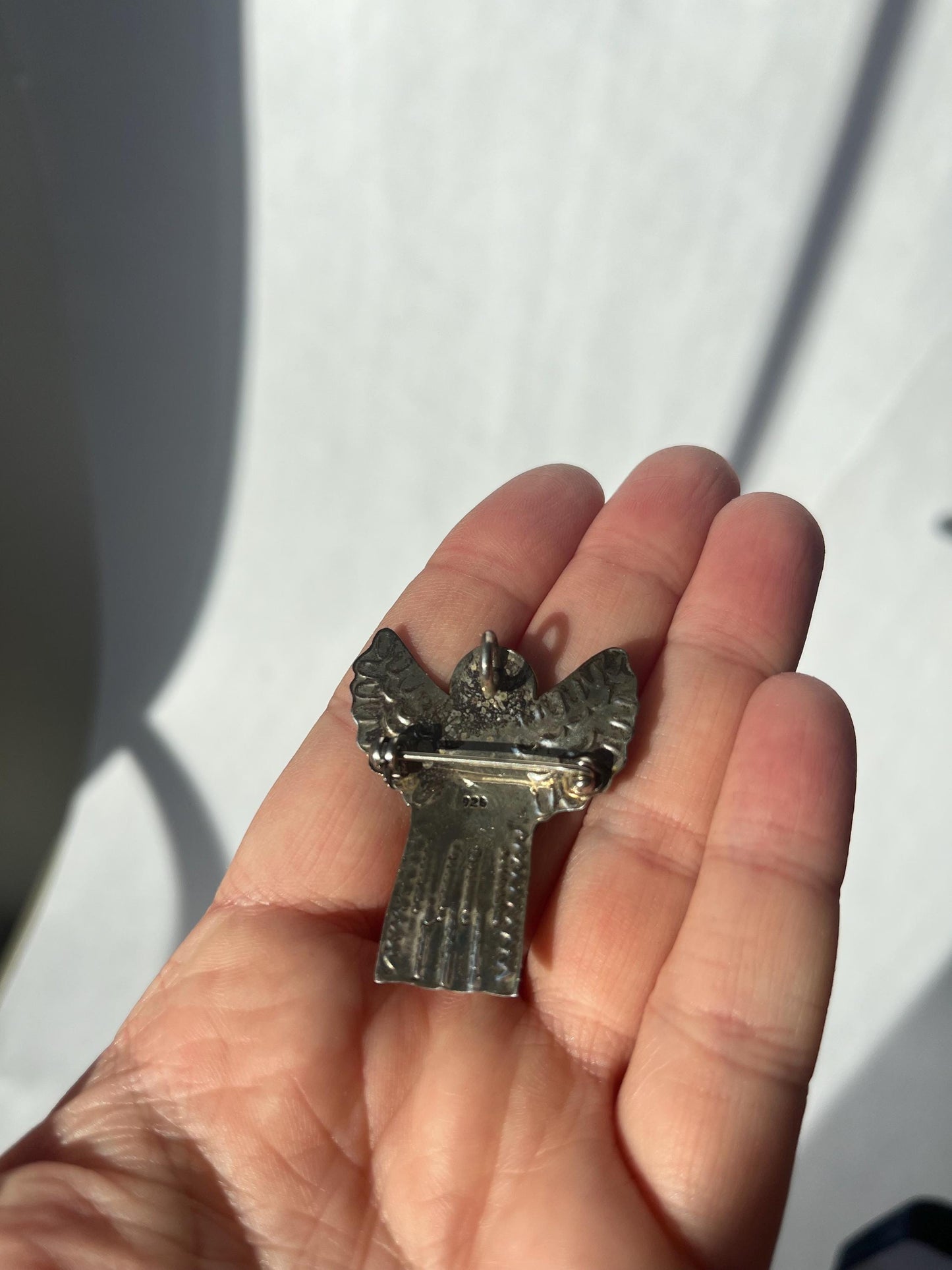 Vintage Mexico Sterling Silver Brass 2 toned Angel Brooch or Pendant