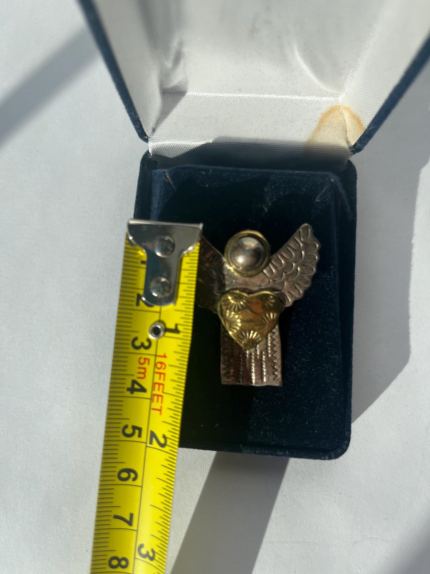 Vintage Mexico Sterling Silver Brass 2 toned Angel Brooch or Pendant