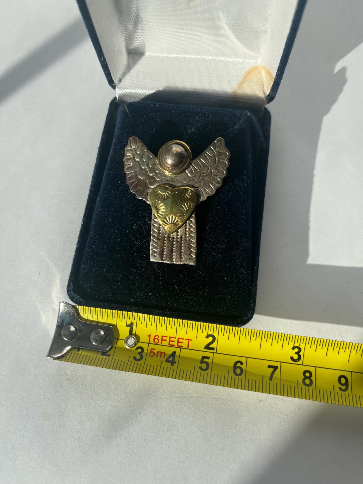 Vintage Mexico Sterling Silver Brass 2 toned Angel Brooch or Pendant