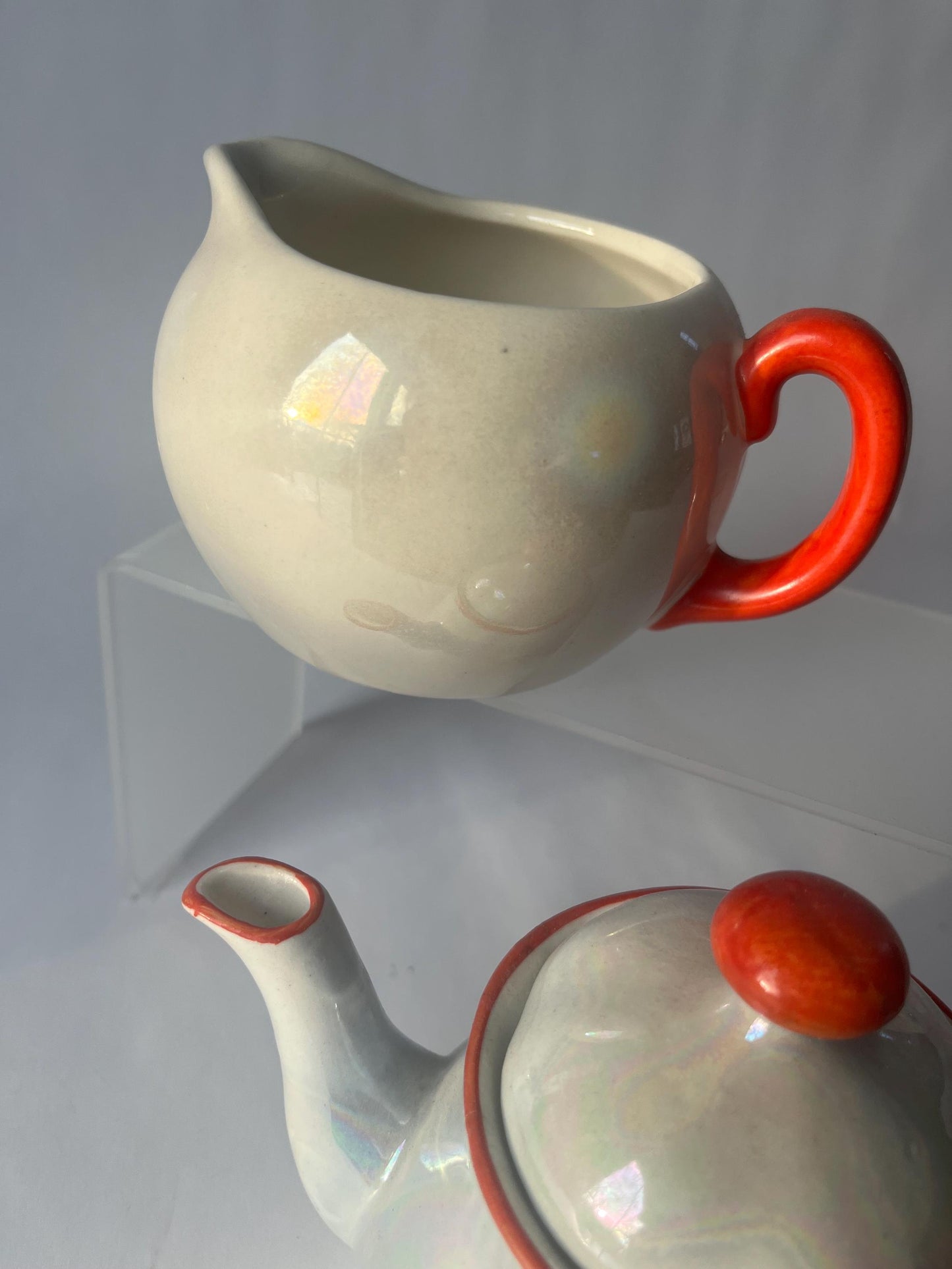 Vintage White Luster Ware Tea Set Teapot and Creamer Made in Czechoslovakia