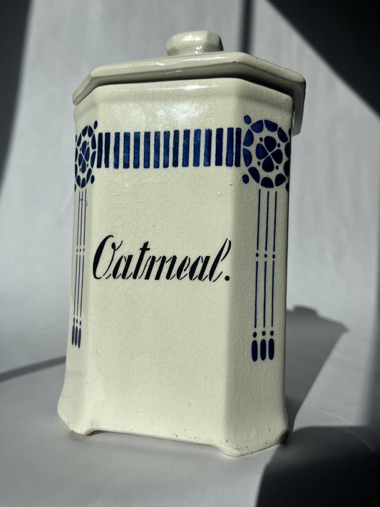 Vintage Blue and White Block German Oatmeal Canister