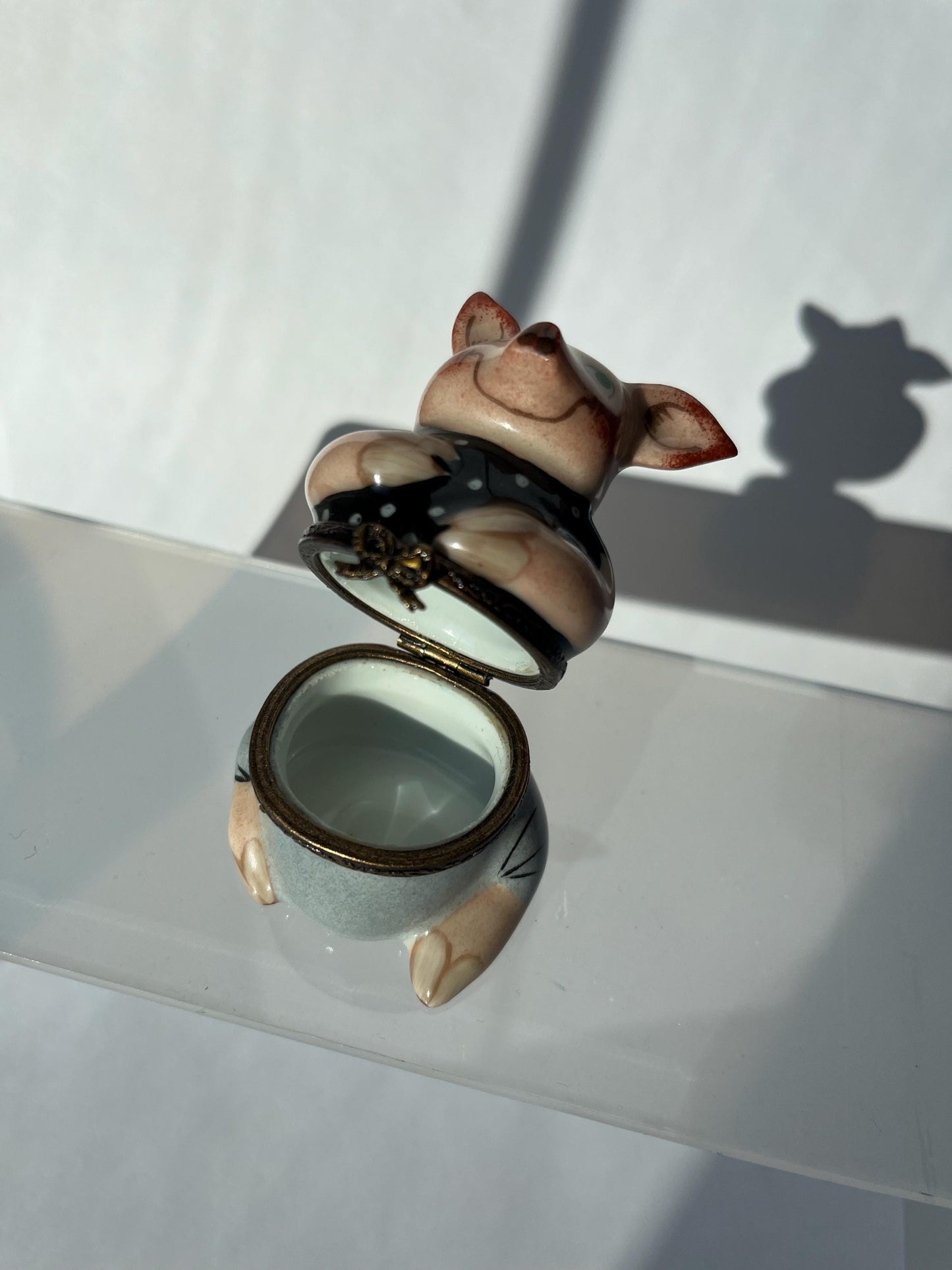 Limoges France Mini Pig Trinket Box Hand Painted
