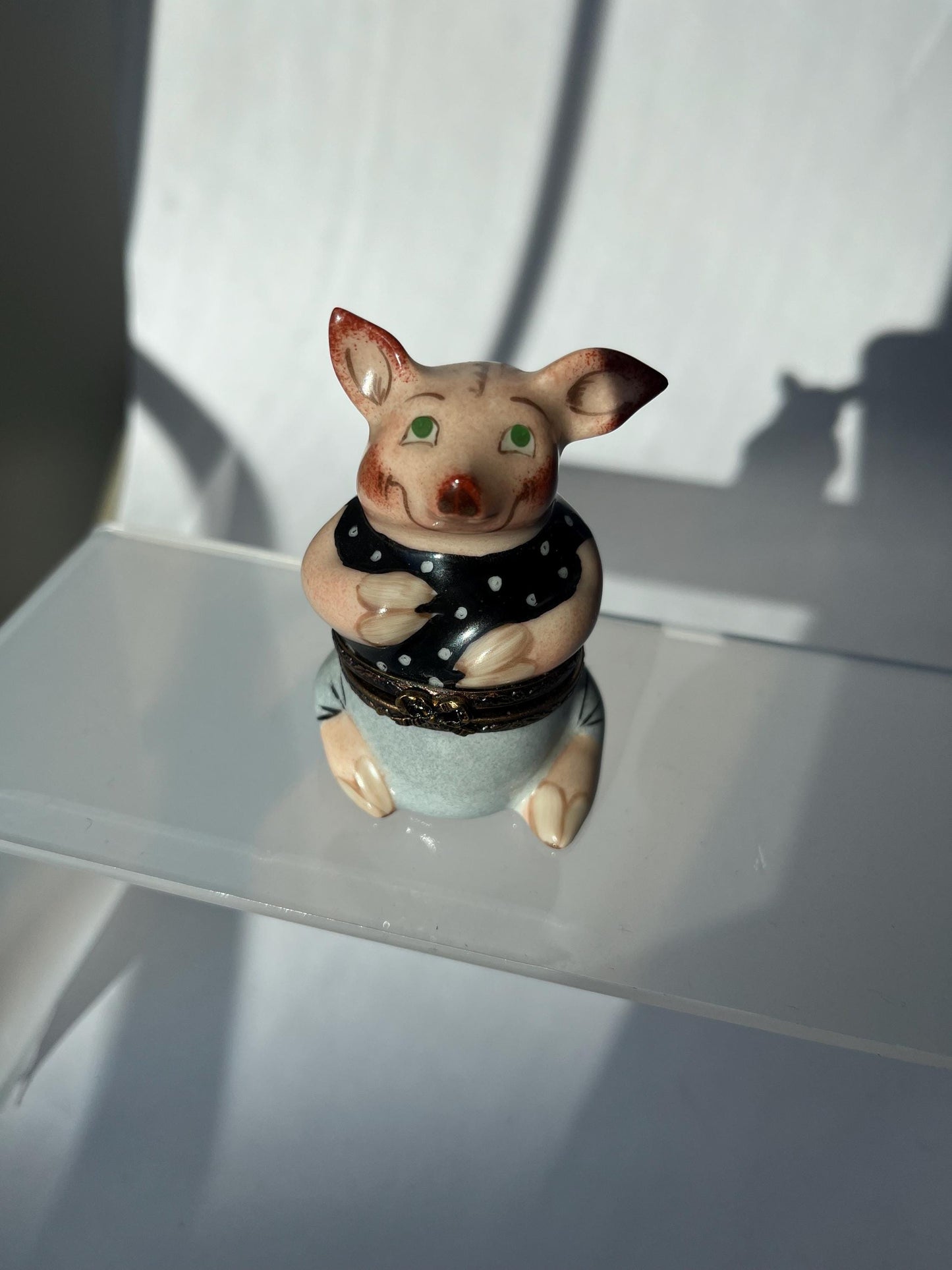 Limoges France Mini Pig Trinket Box Hand Painted