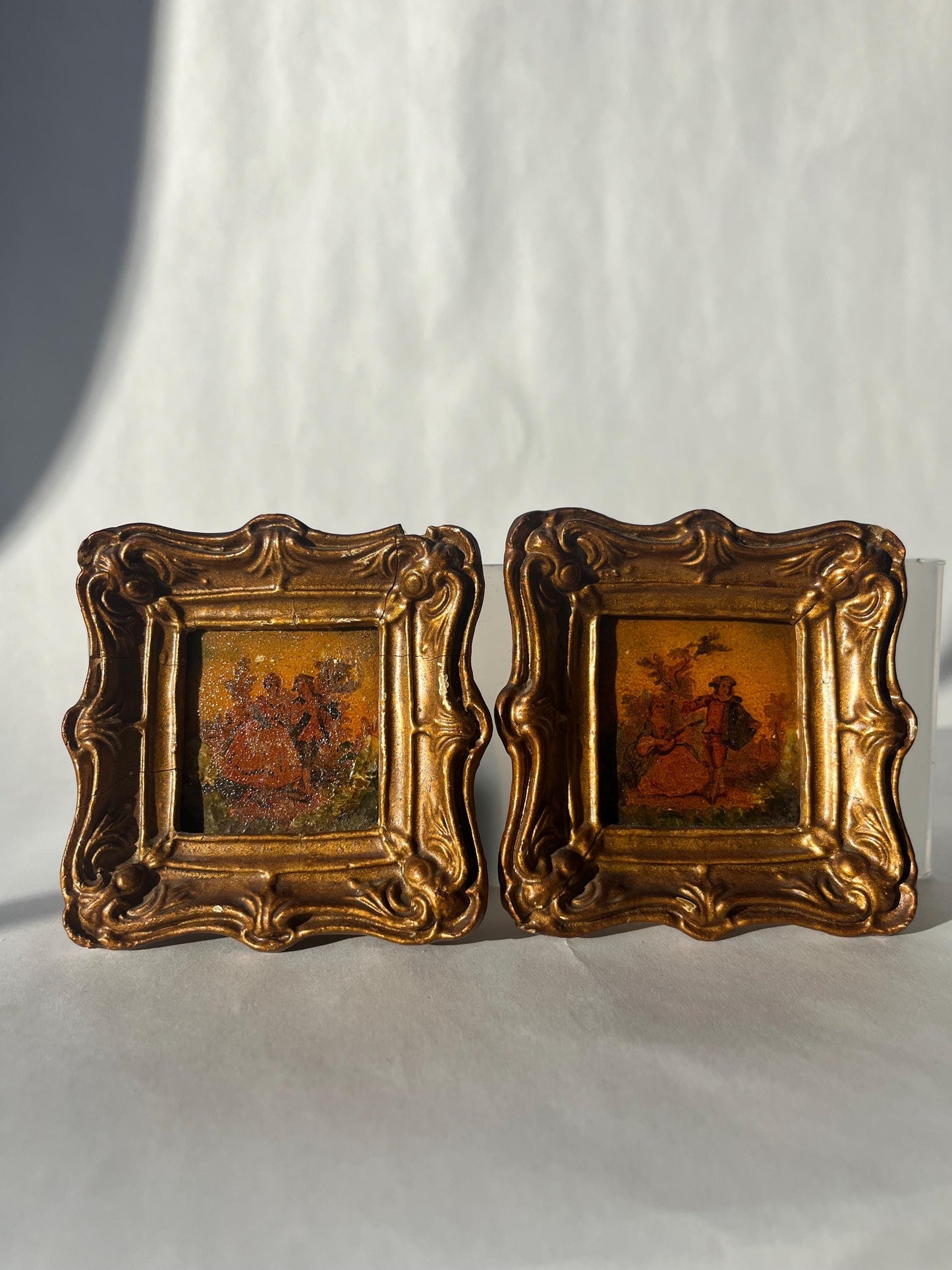 Antique Victorian hand painted mini framed tiles