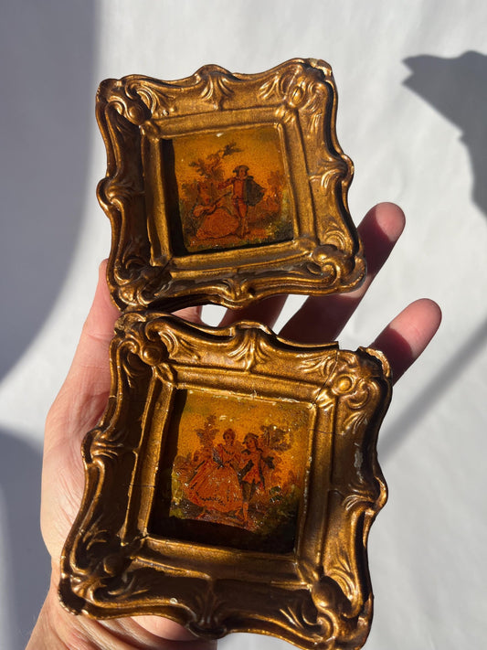 Antique Victorian hand painted mini framed tiles