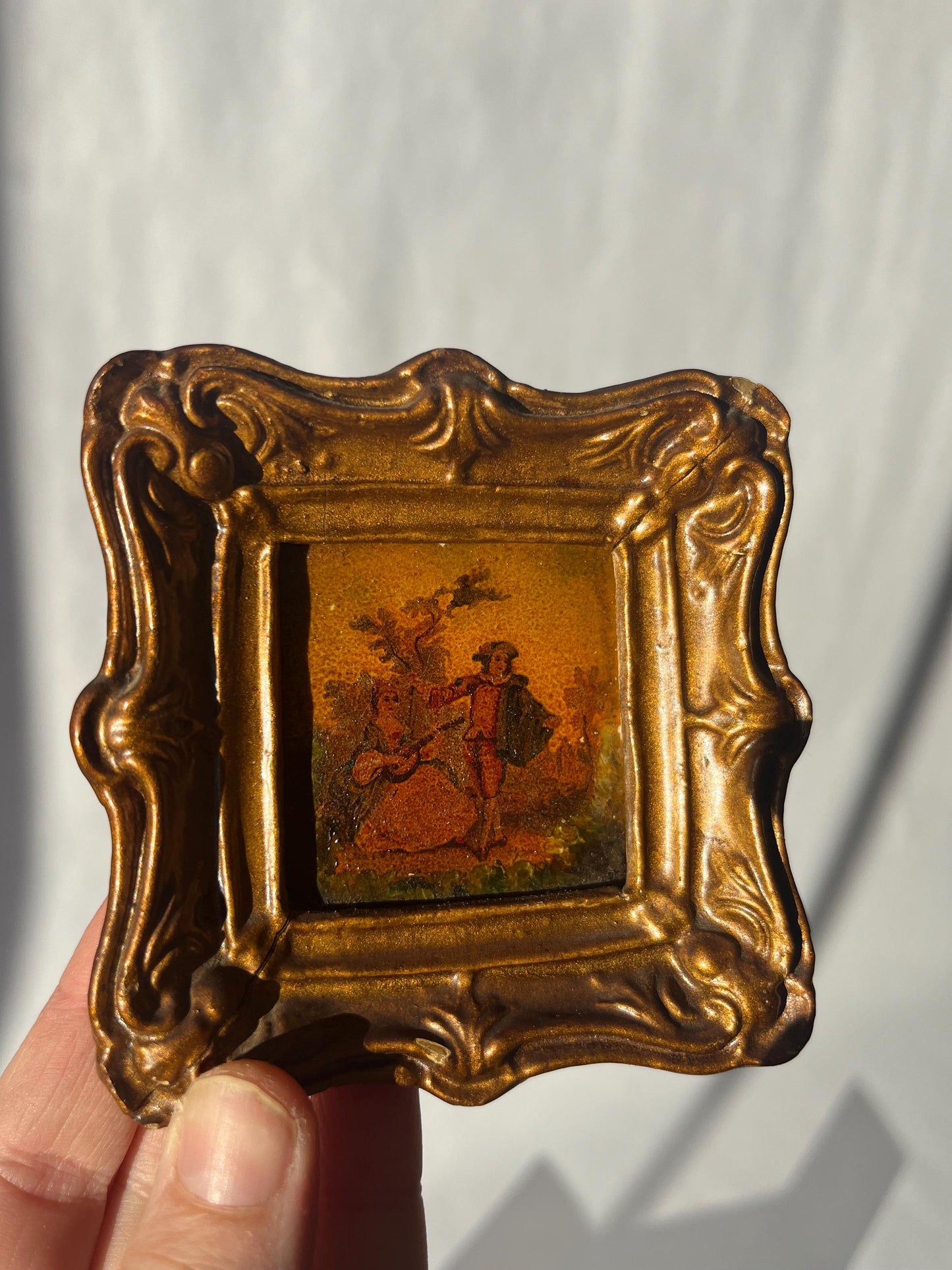Antique Victorian hand painted mini framed tiles
