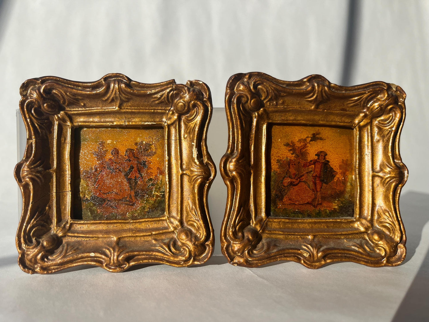 Antique Victorian hand painted mini framed tiles