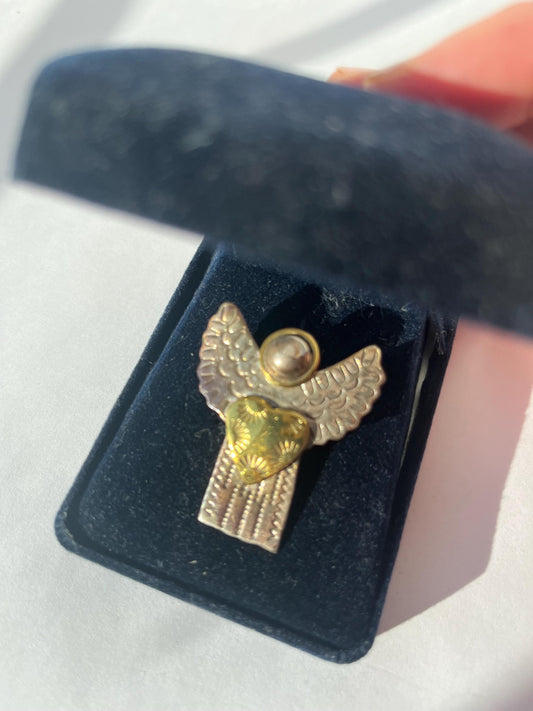 Vintage Mexico Sterling Silver Brass 2 toned Angel Brooch or Pendant