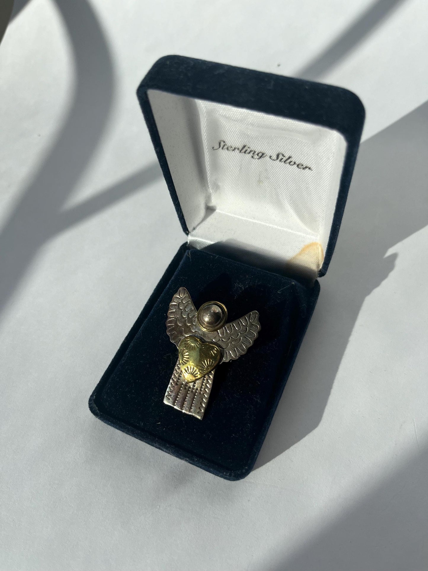 Vintage Mexico Sterling Silver Brass 2 toned Angel Brooch or Pendant