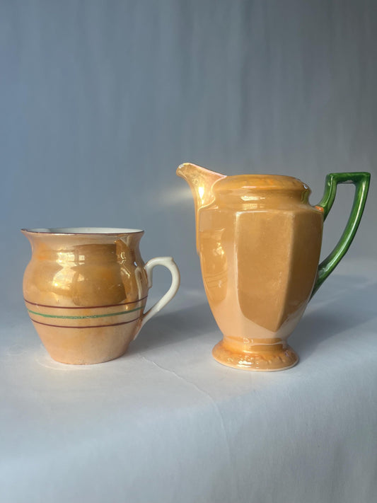 Vintage 1930s lusterware creamers made in Czechoslovakia