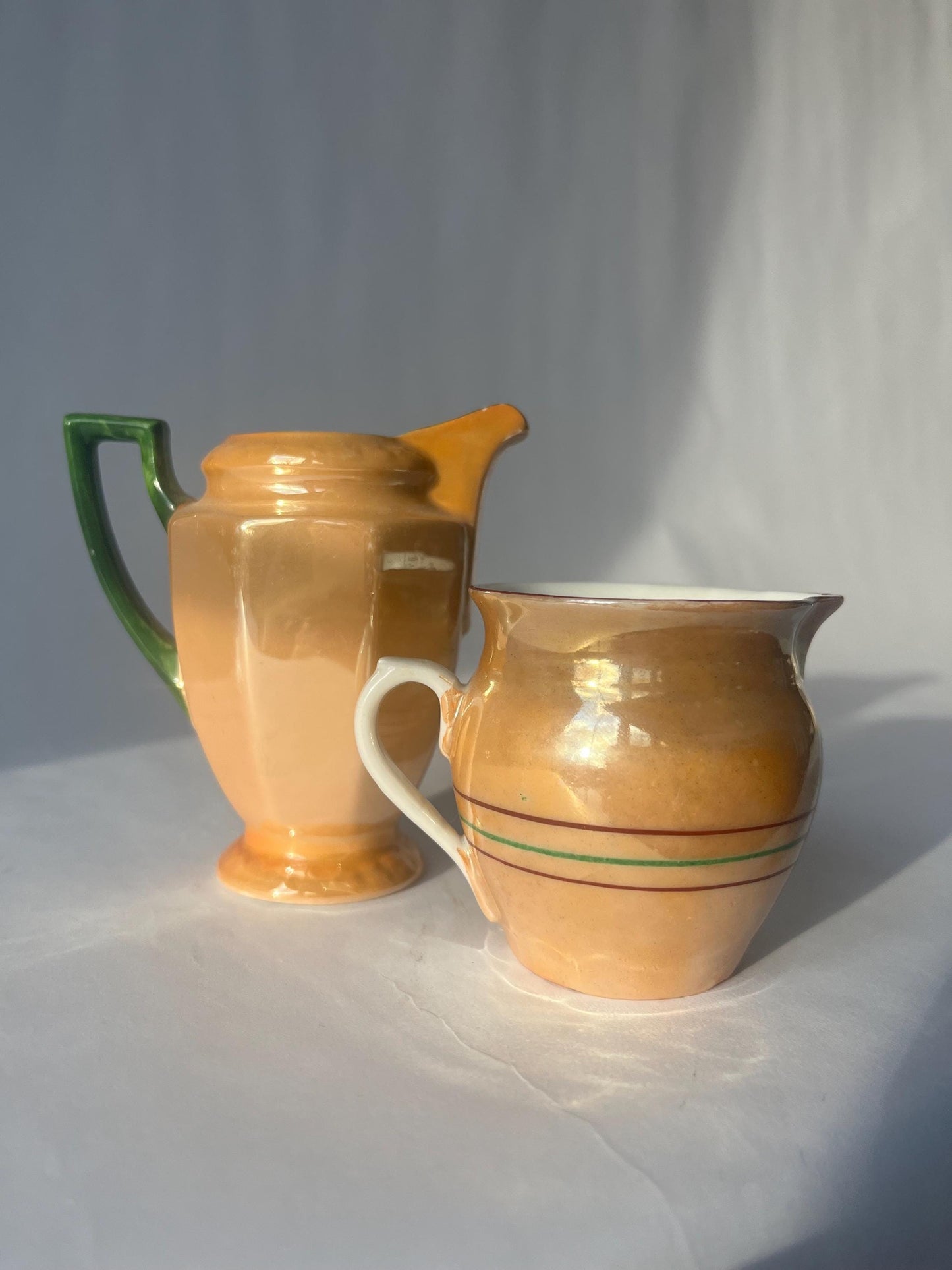 Vintage 1930s lusterware creamers made in Czechoslovakia