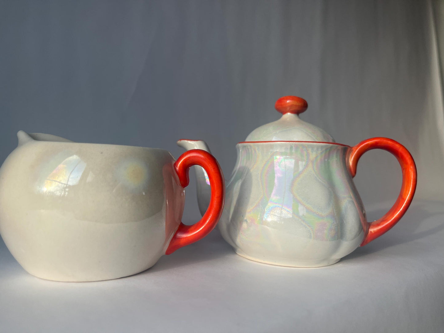 Vintage White Luster Ware Tea Set Teapot and Creamer Made in Czechoslovakia