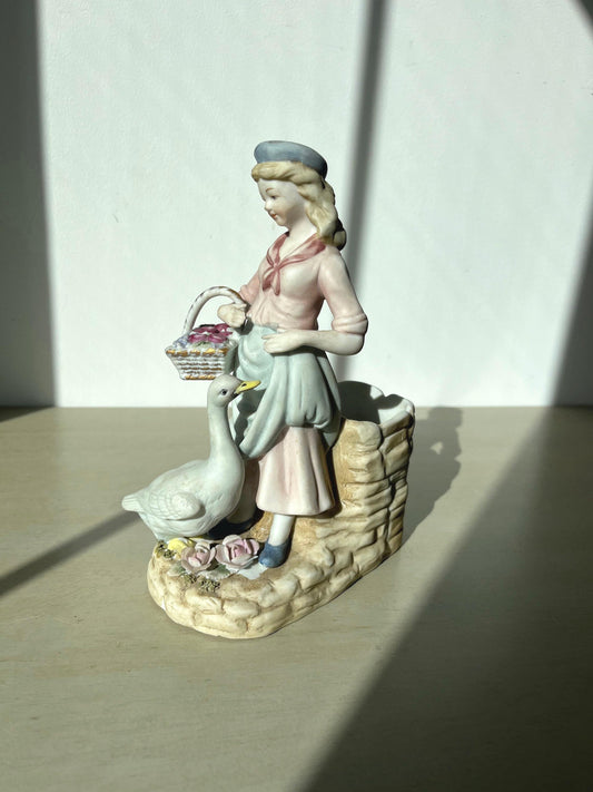 Vintage Andrea by Sadek Bisque Girl & Goose figurine