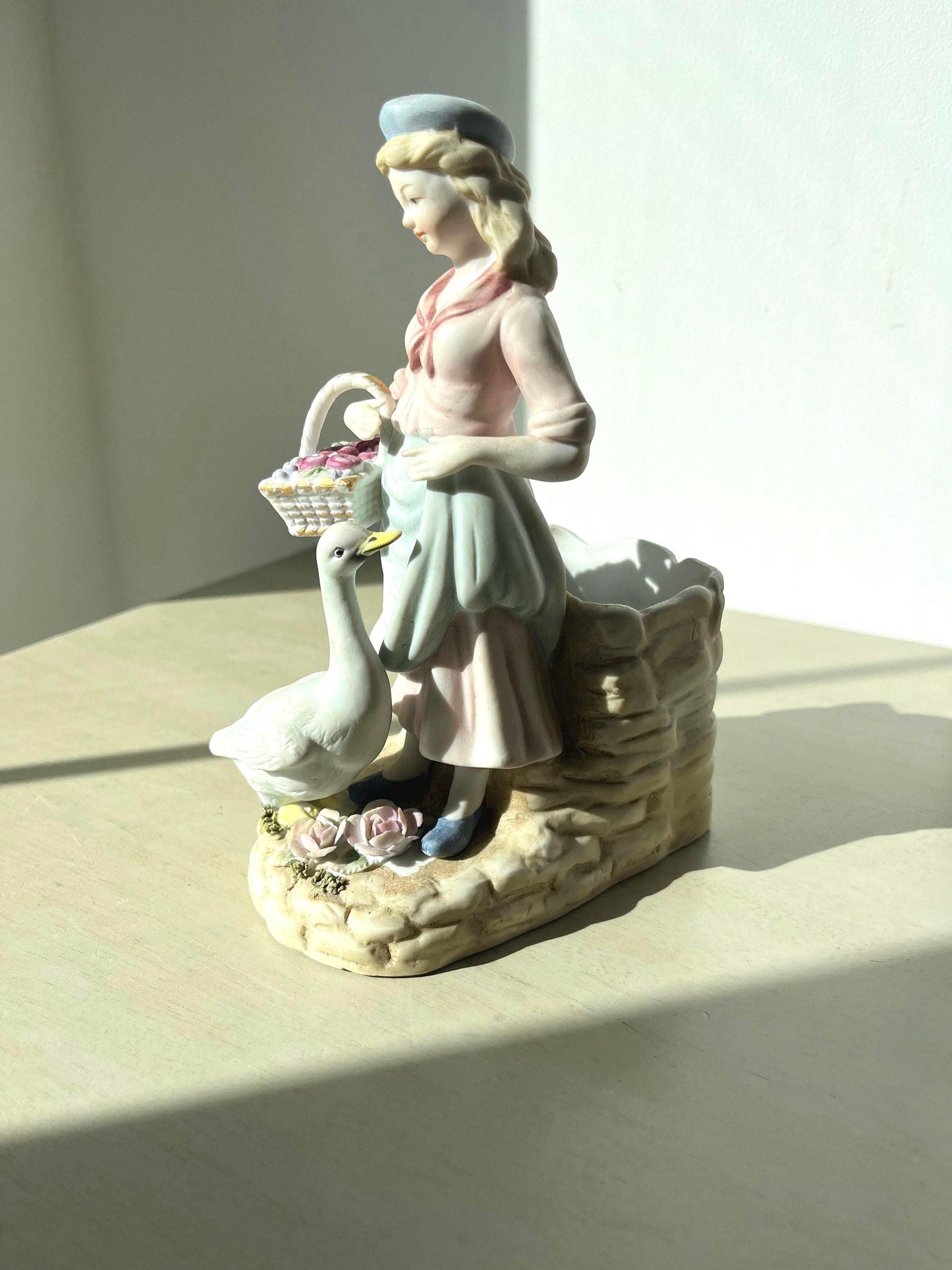 Vintage Andrea by Sadek Bisque Girl & Goose figurine