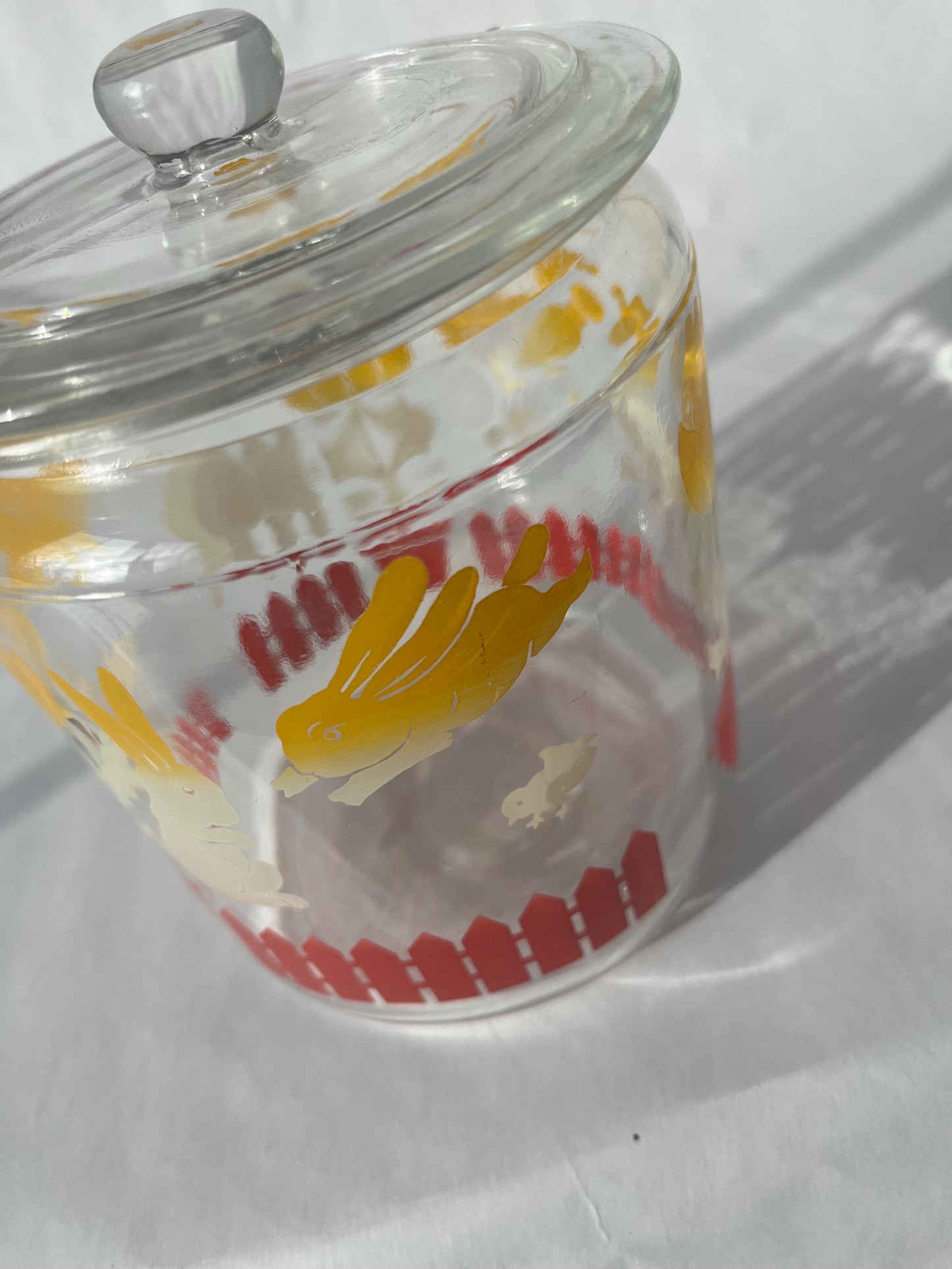 Vintage 1930s Anchor Hocking Provision Jar Lambs Duck Bunnies