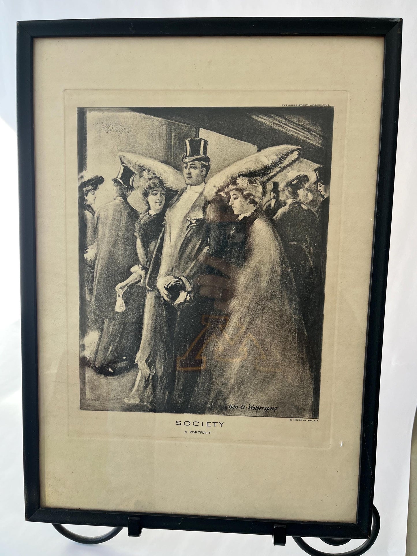 Vintage framed Geo. A. Wotherspoon Etching with a hidden meaning, Society. A Portrait