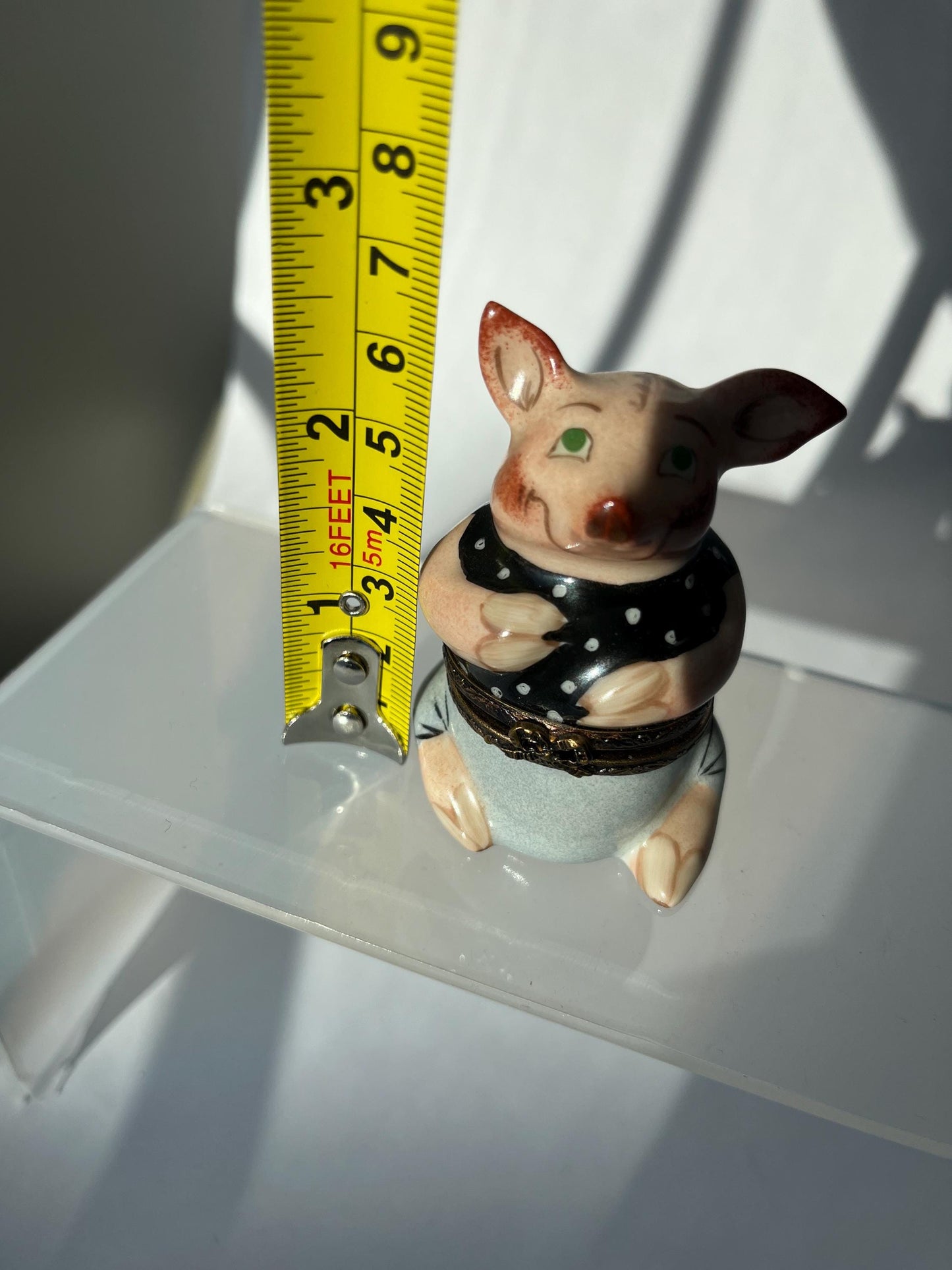 Limoges France Mini Pig Trinket Box Hand Painted