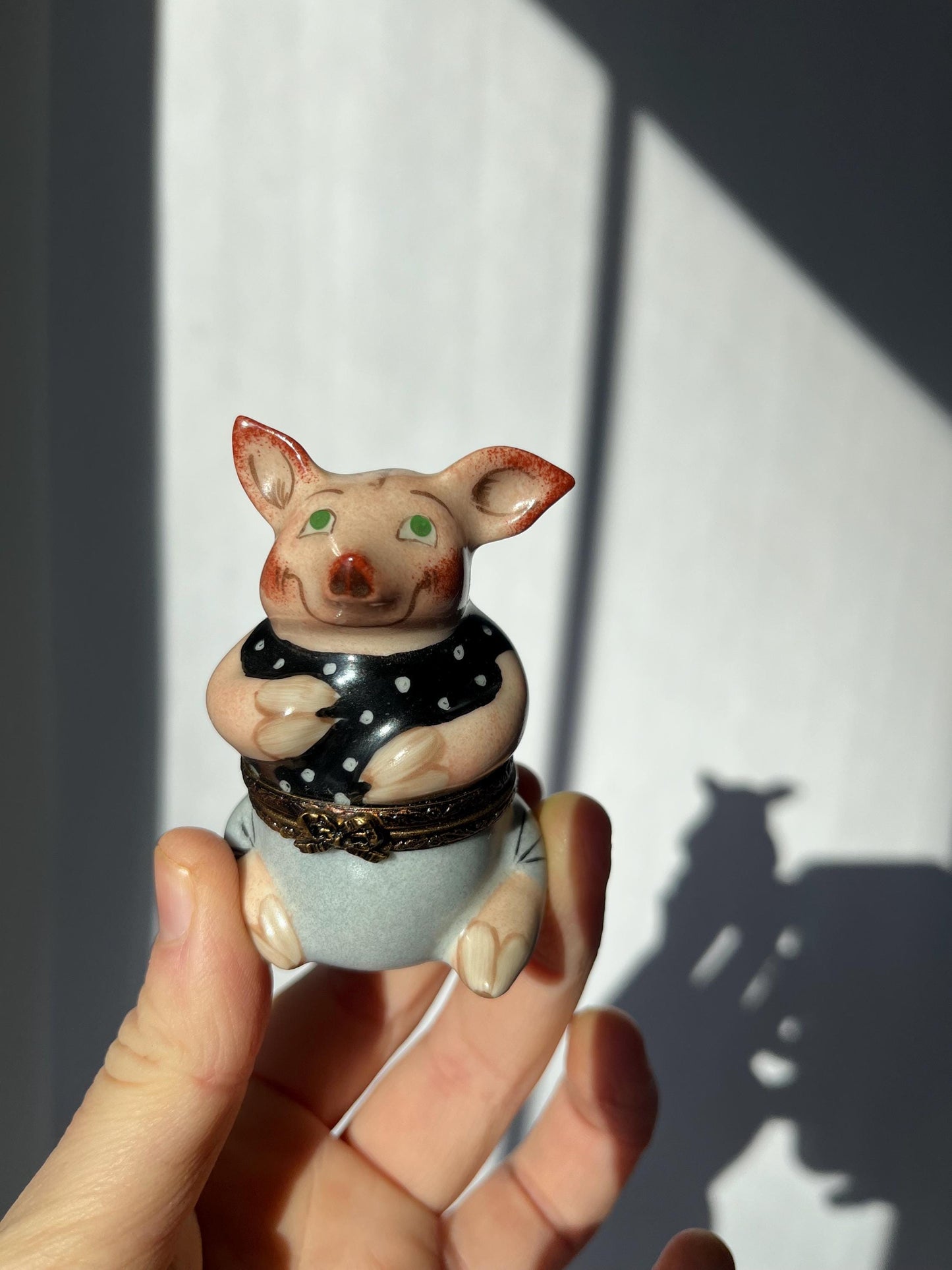 Limoges France Mini Pig Trinket Box Hand Painted