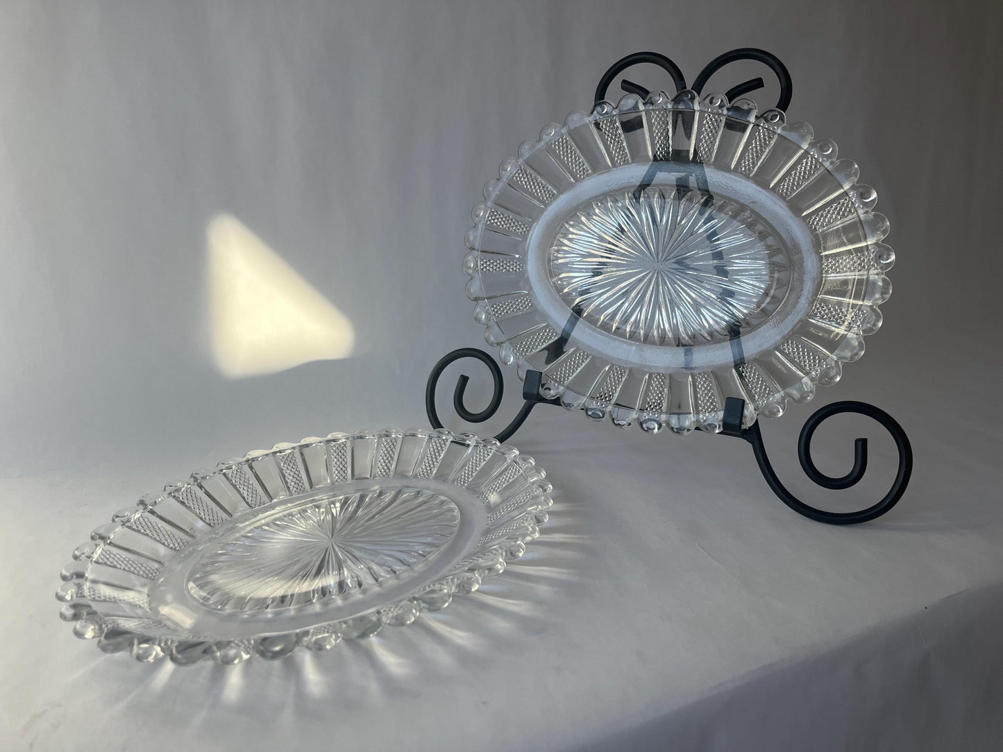 Vintage Pair of Oval Clear Glass PANELLED DIAMOND POINT trays