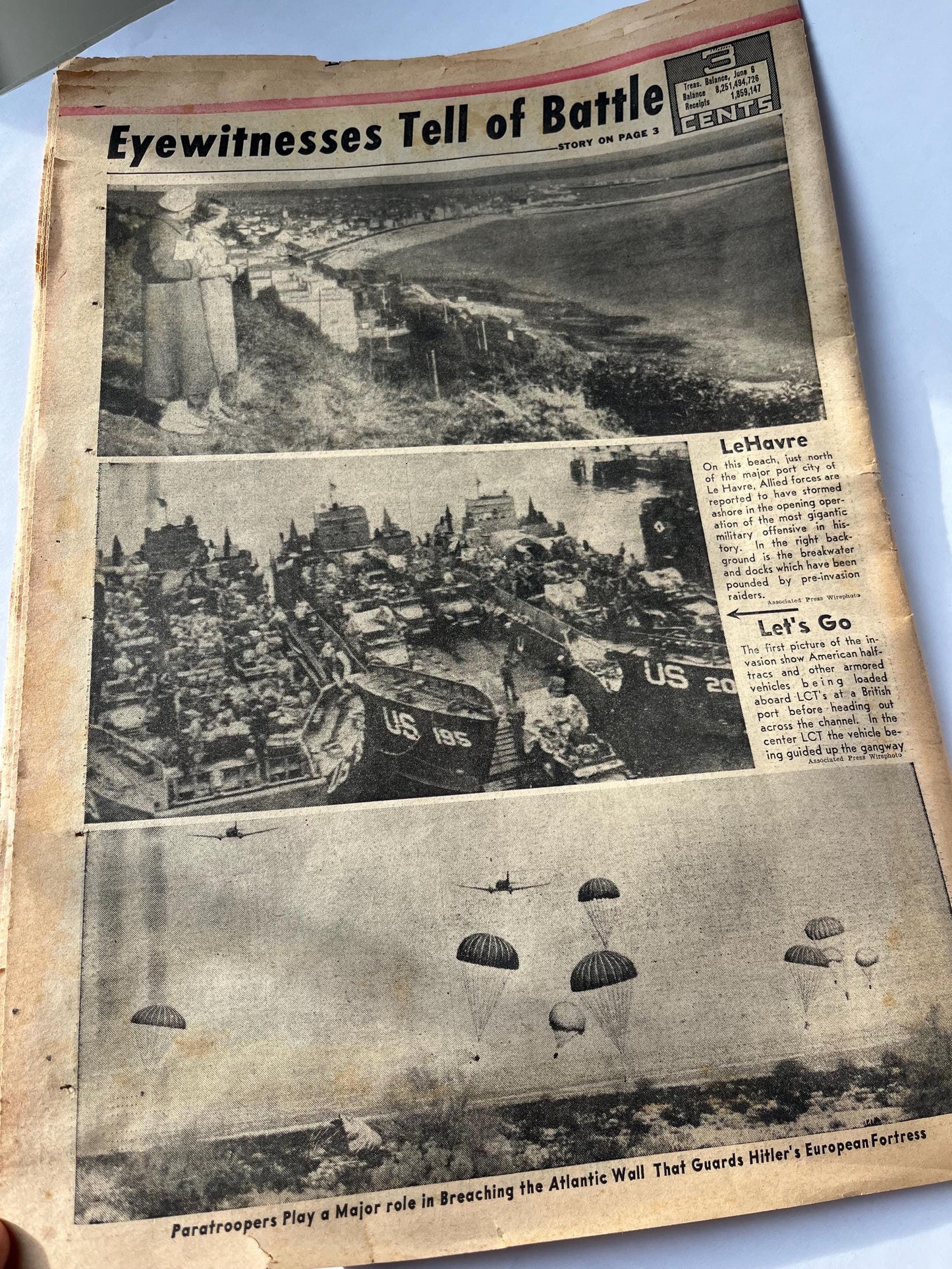 Vintage June 6 1944 D-Day Edition Newspaper