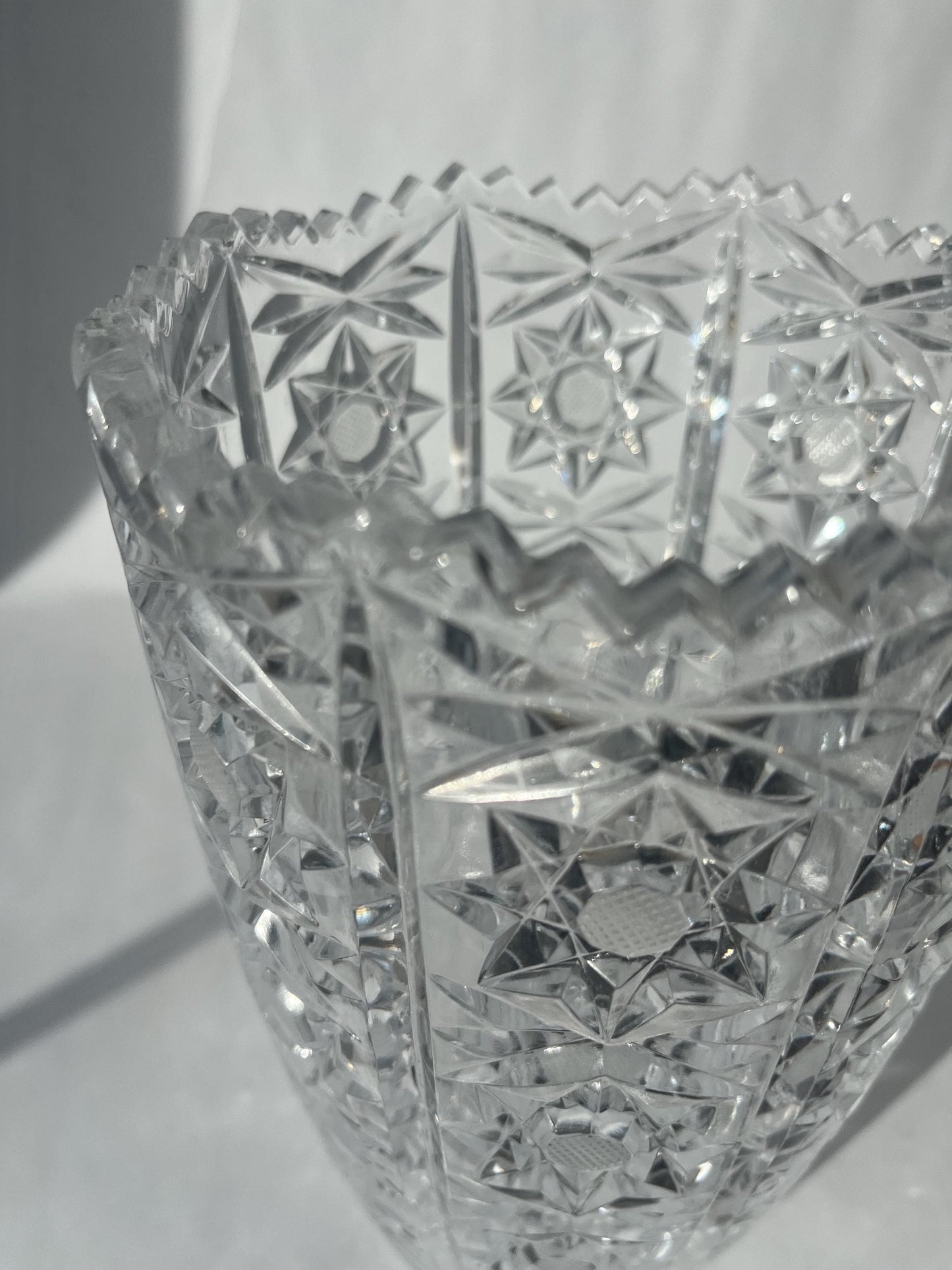 Beautiful Vintage Bohemian Cut Crystal Glass Vase Queens Lace