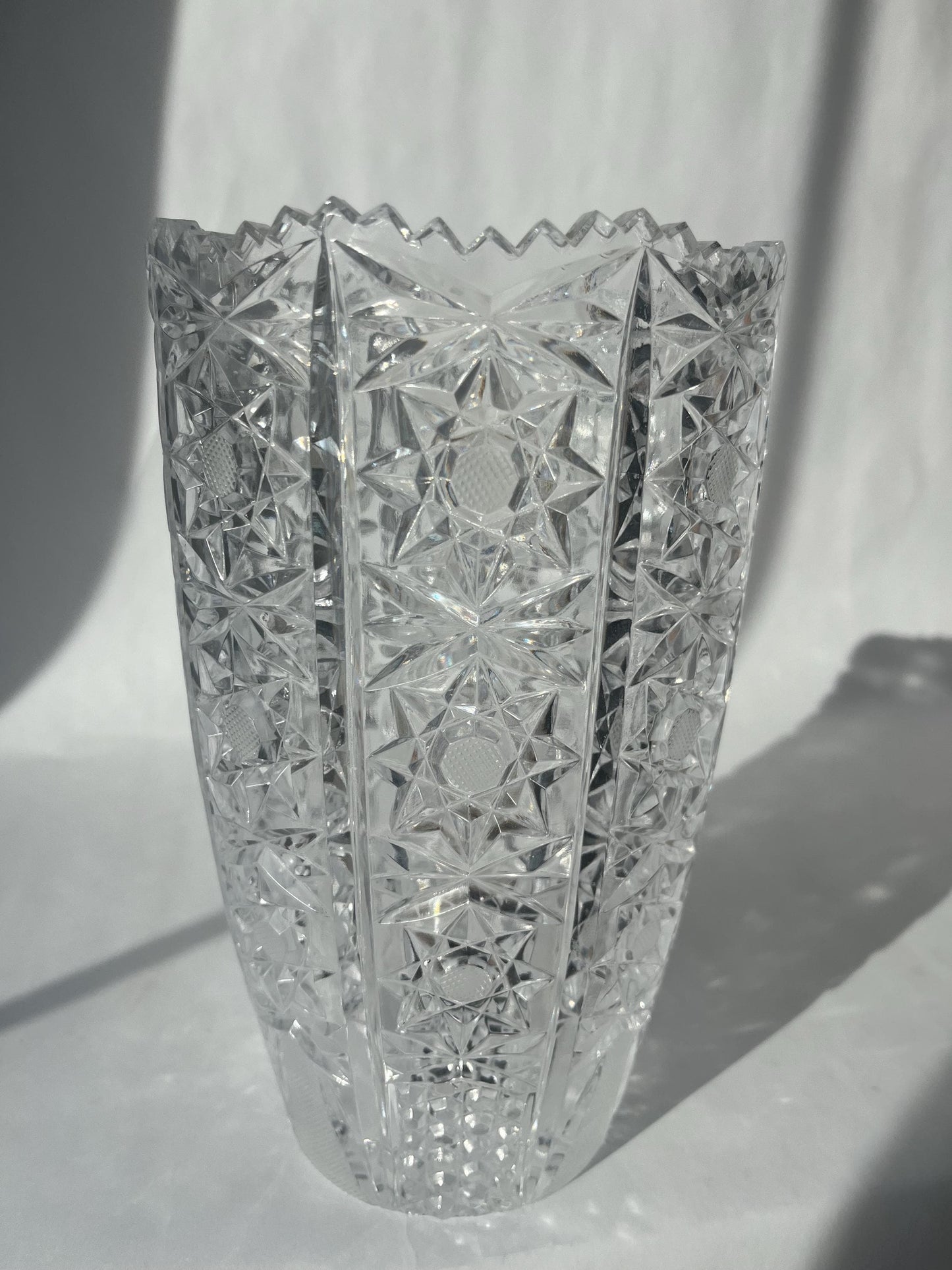 Beautiful Vintage Bohemian Cut Crystal Glass Vase Queens Lace