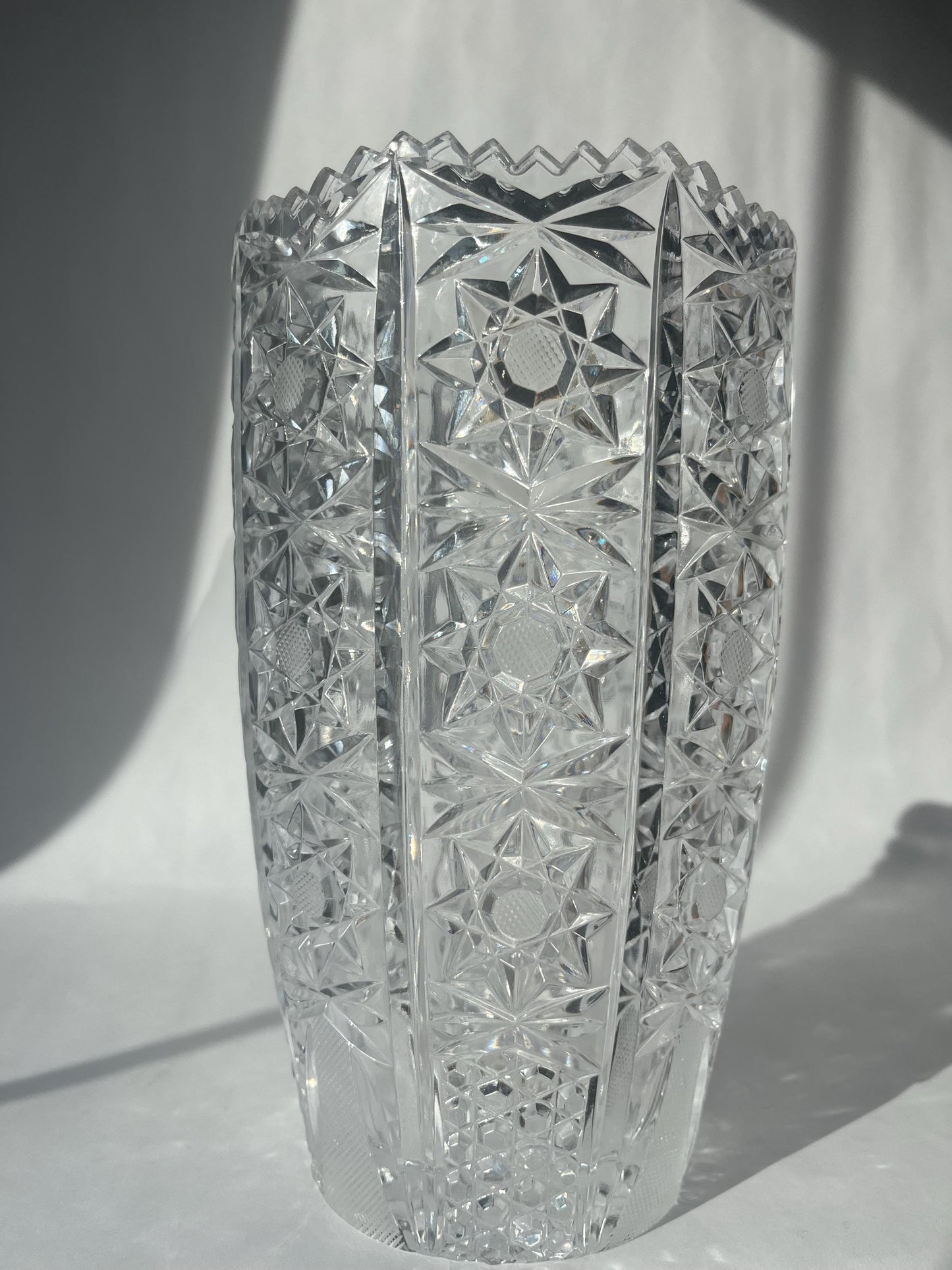 Beautiful Vintage Bohemian Cut Crystal Glass Vase Queens Lace