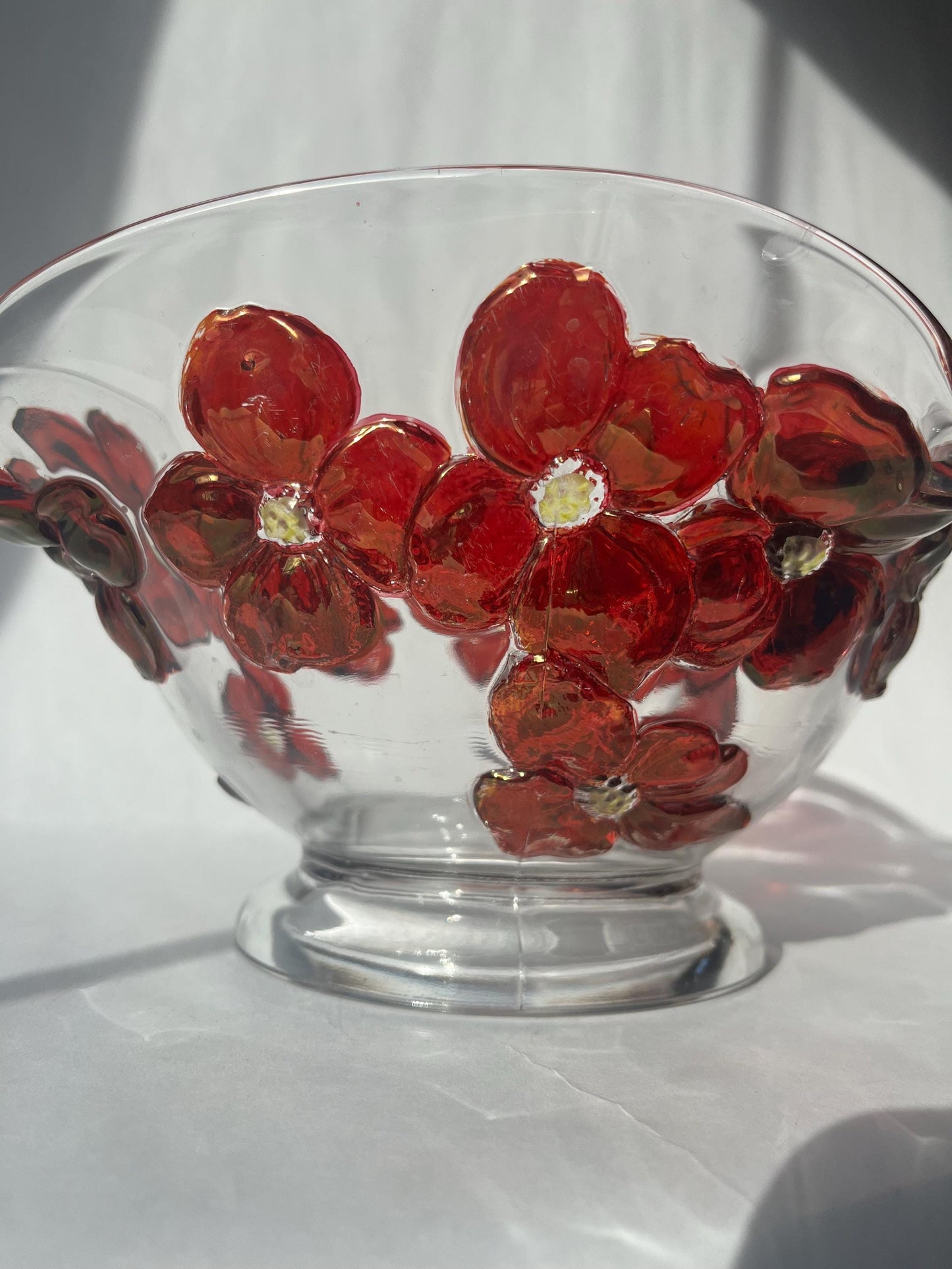 Stunning Colony Glass Dogwood Scalloped Glass Bowl Ruby Red Flowers