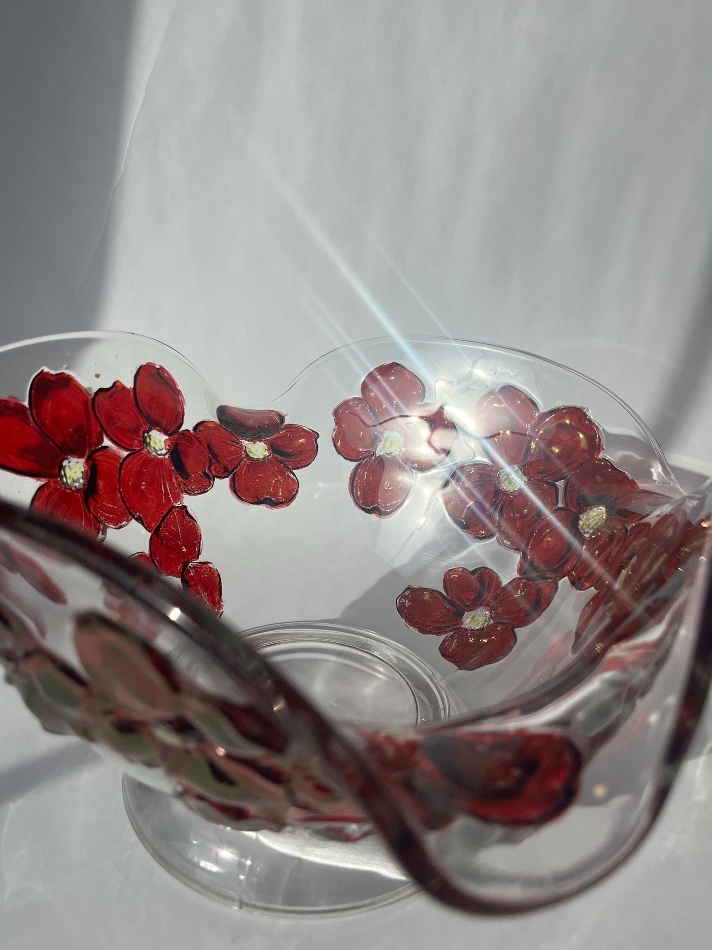 Stunning Colony Glass Dogwood Scalloped Glass Bowl Ruby Red Flowers
