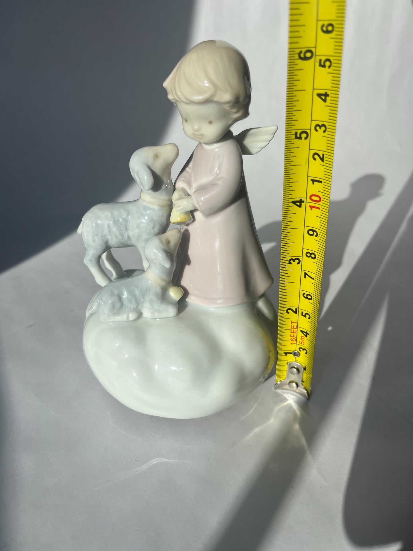 Vintage Roman Japan Porcelain Music Box Baby Angel And Lambs