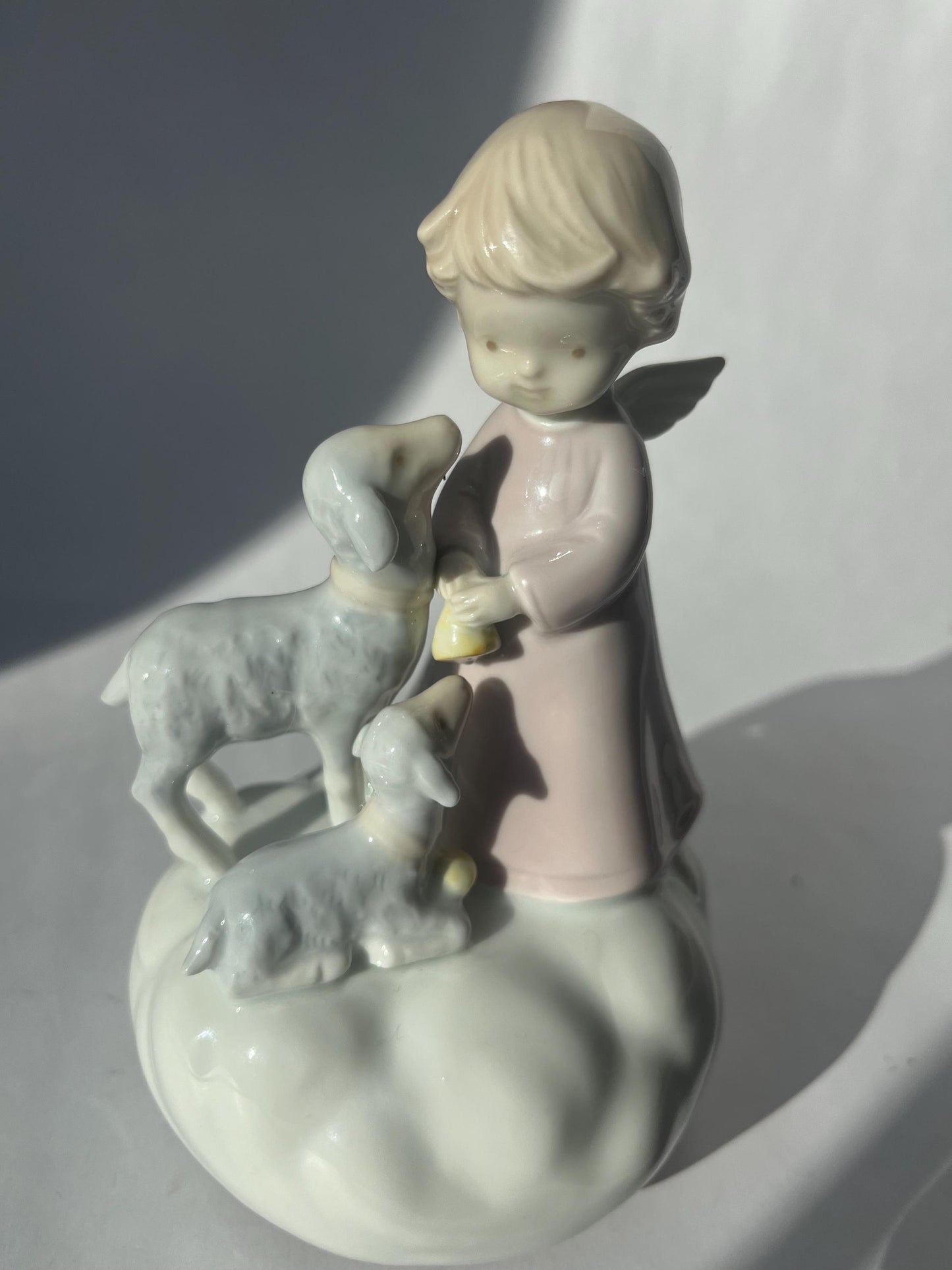 Vintage Roman Japan Porcelain Music Box Baby Angel And Lambs