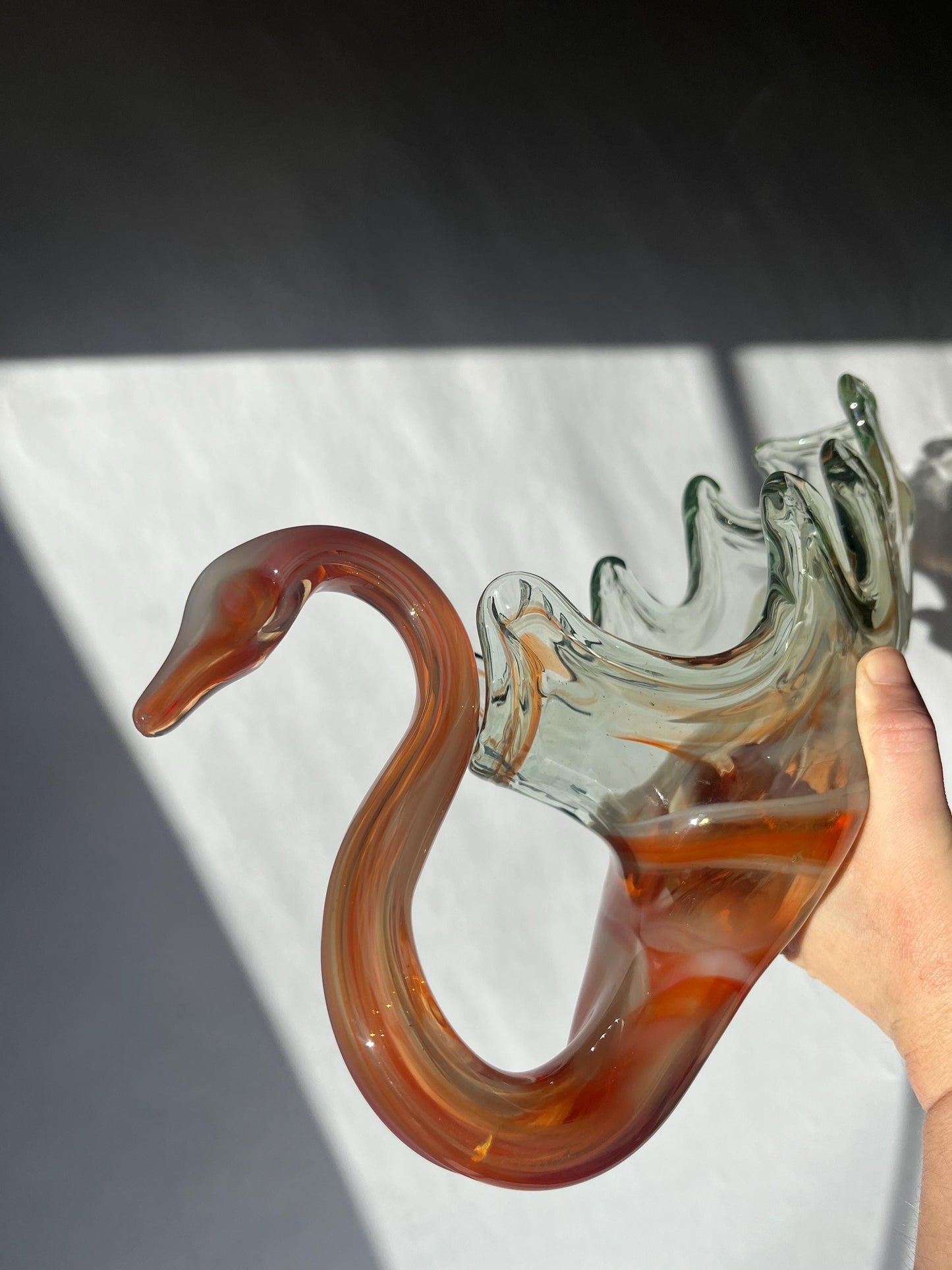 Vintage MCM Sooner Glass Hand Blown Swan Bowl