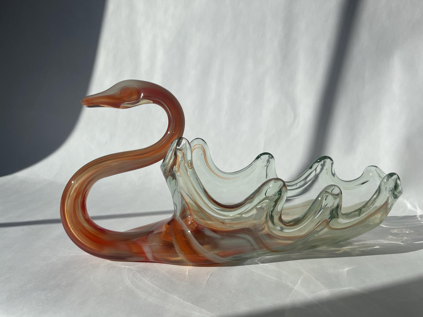Vintage MCM Sooner Glass Hand Blown Swan Bowl