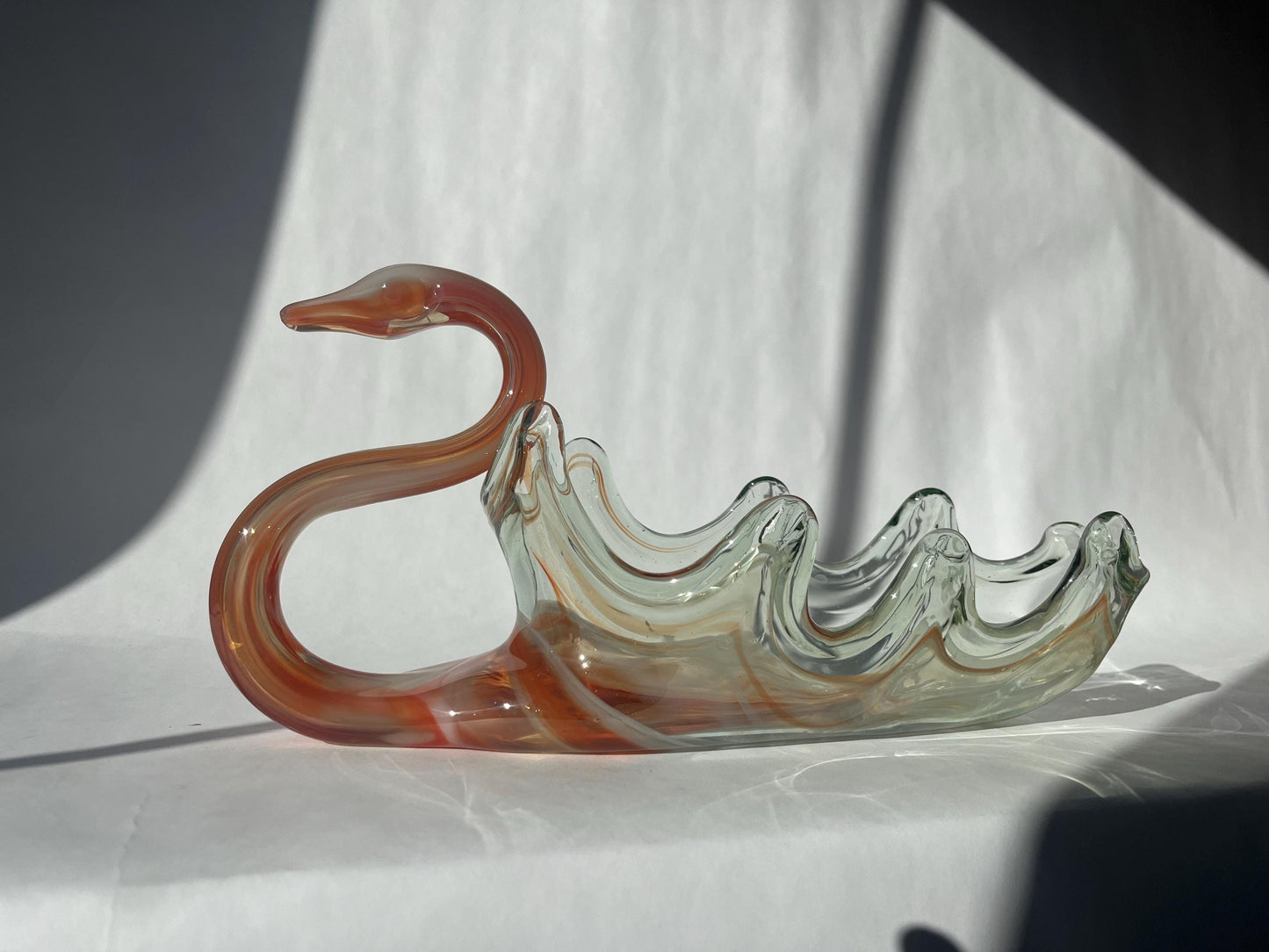 Vintage MCM Sooner Glass Hand Blown Swan Bowl