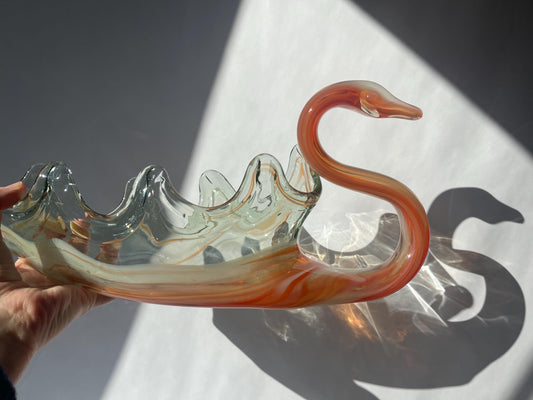 Vintage MCM Sooner Glass Hand Blown Swan Bowl