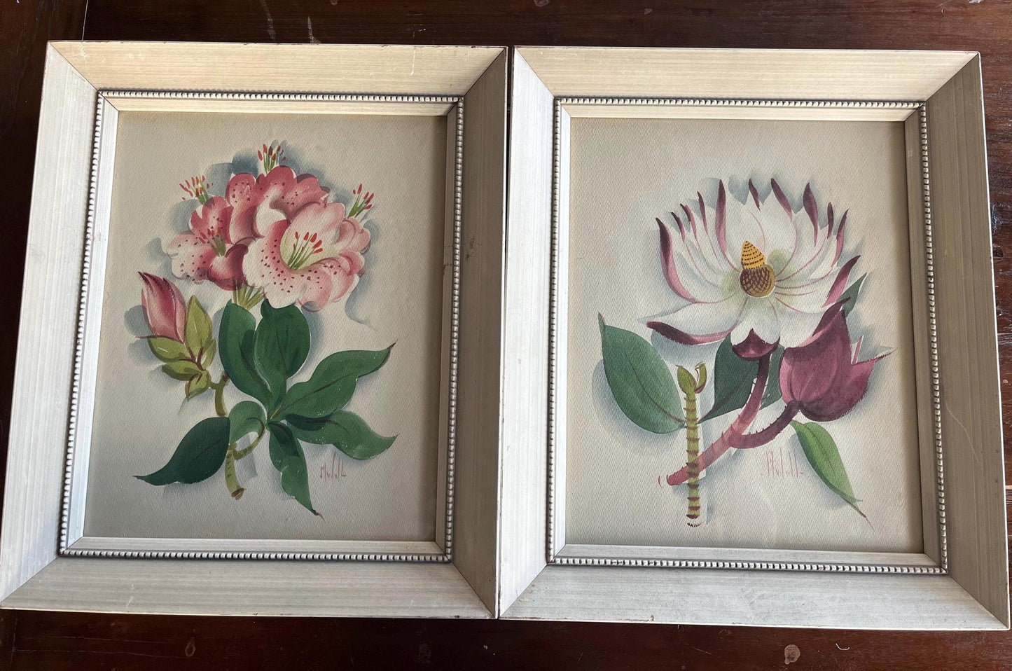 Wonderful Pair of Vintage Framed Floral Paintings Signed by Artist