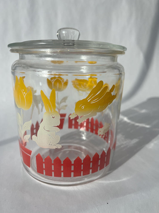 Vintage 1930s Anchor Hocking Provision Jar Lambs Duck Bunnies