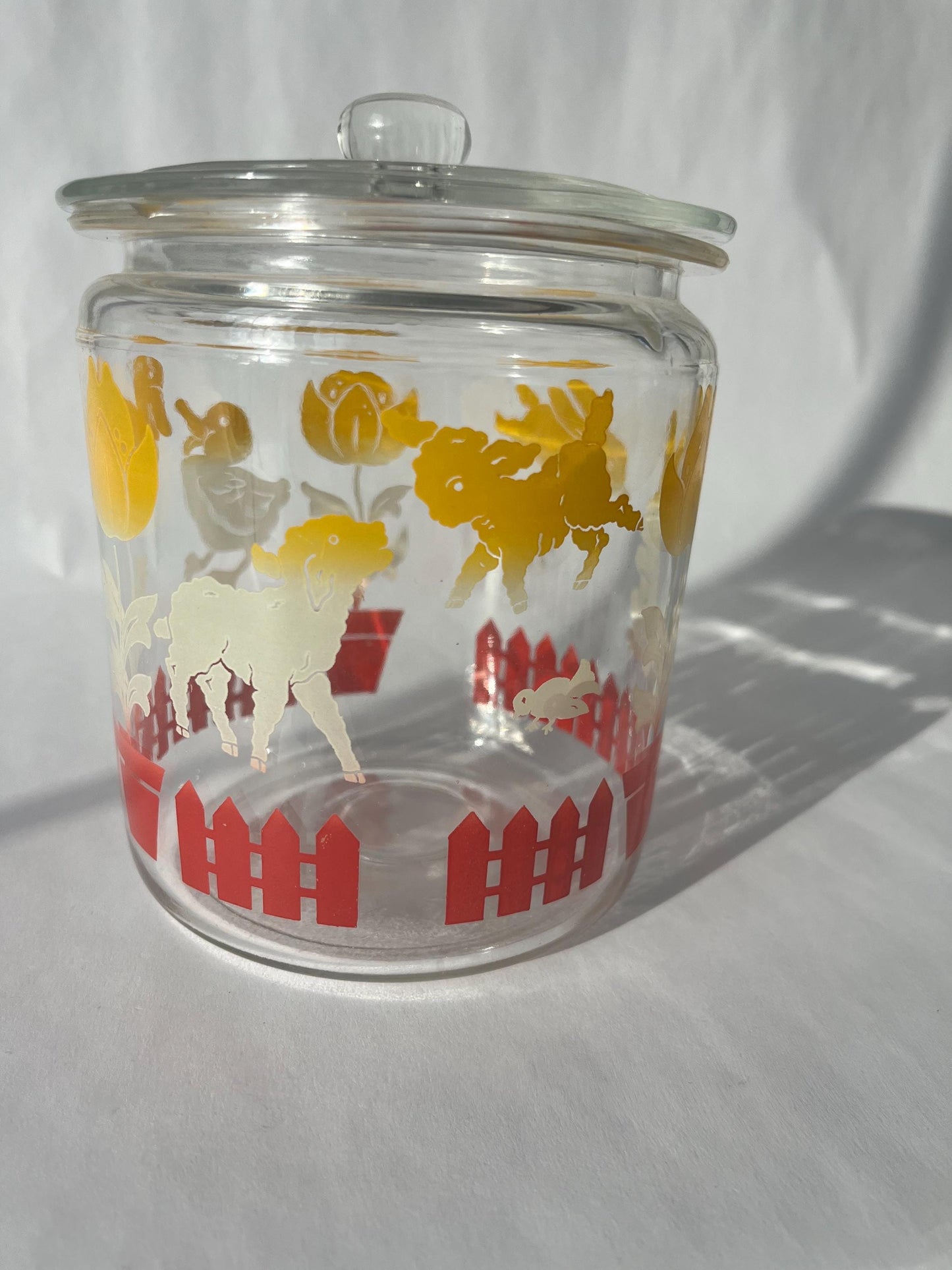 Vintage 1930s Anchor Hocking Provision Jar Lambs Duck Bunnies