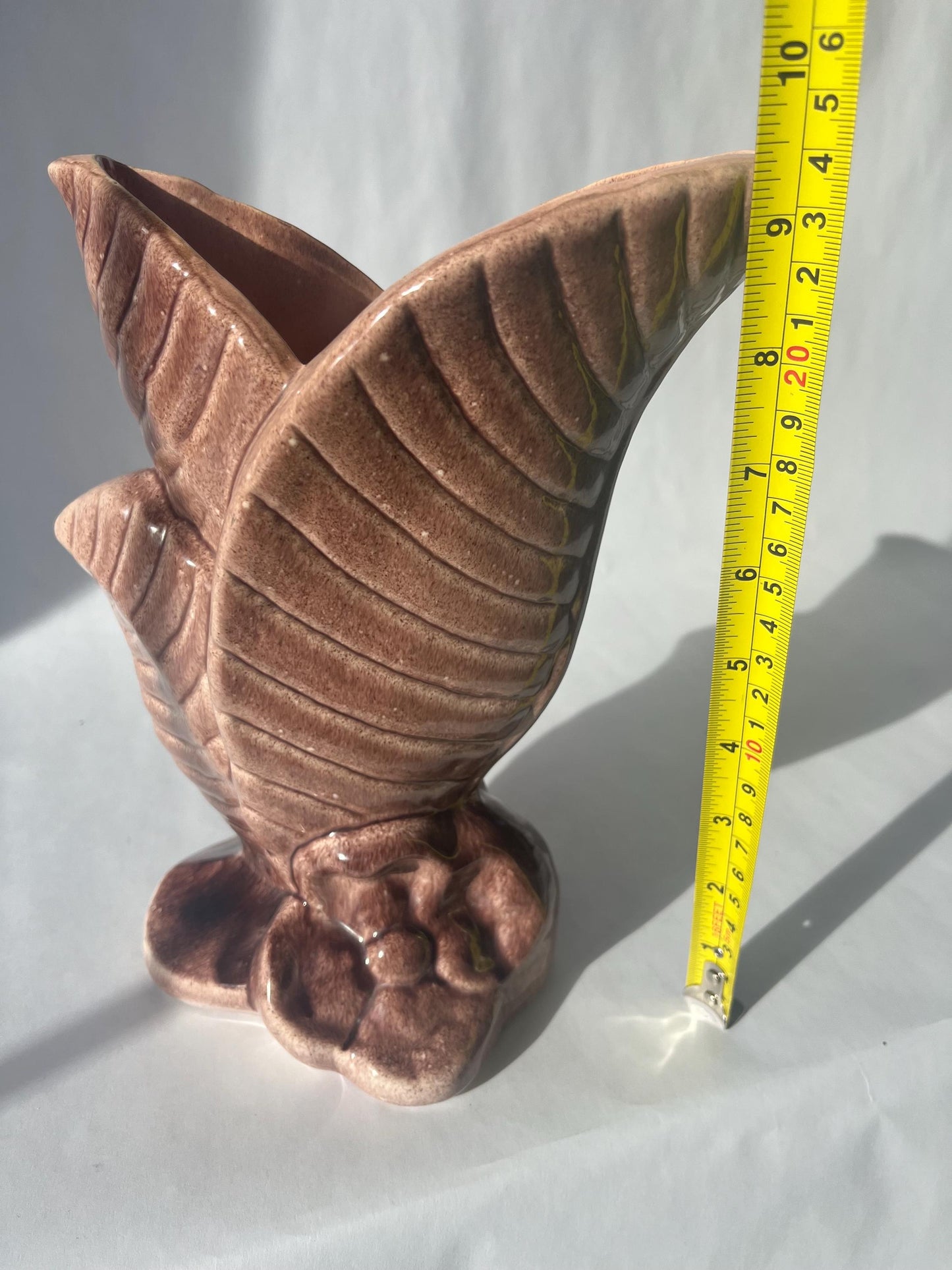 Vintage GONDER Art Pottery Vase Triple Leaf Design