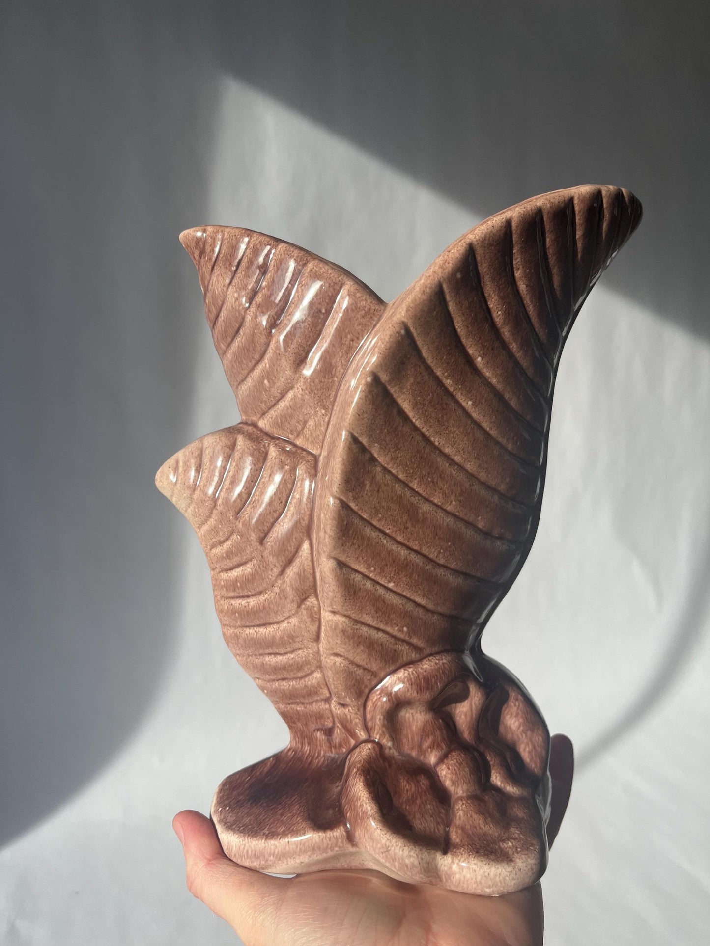 Vintage GONDER Art Pottery Vase Triple Leaf Design