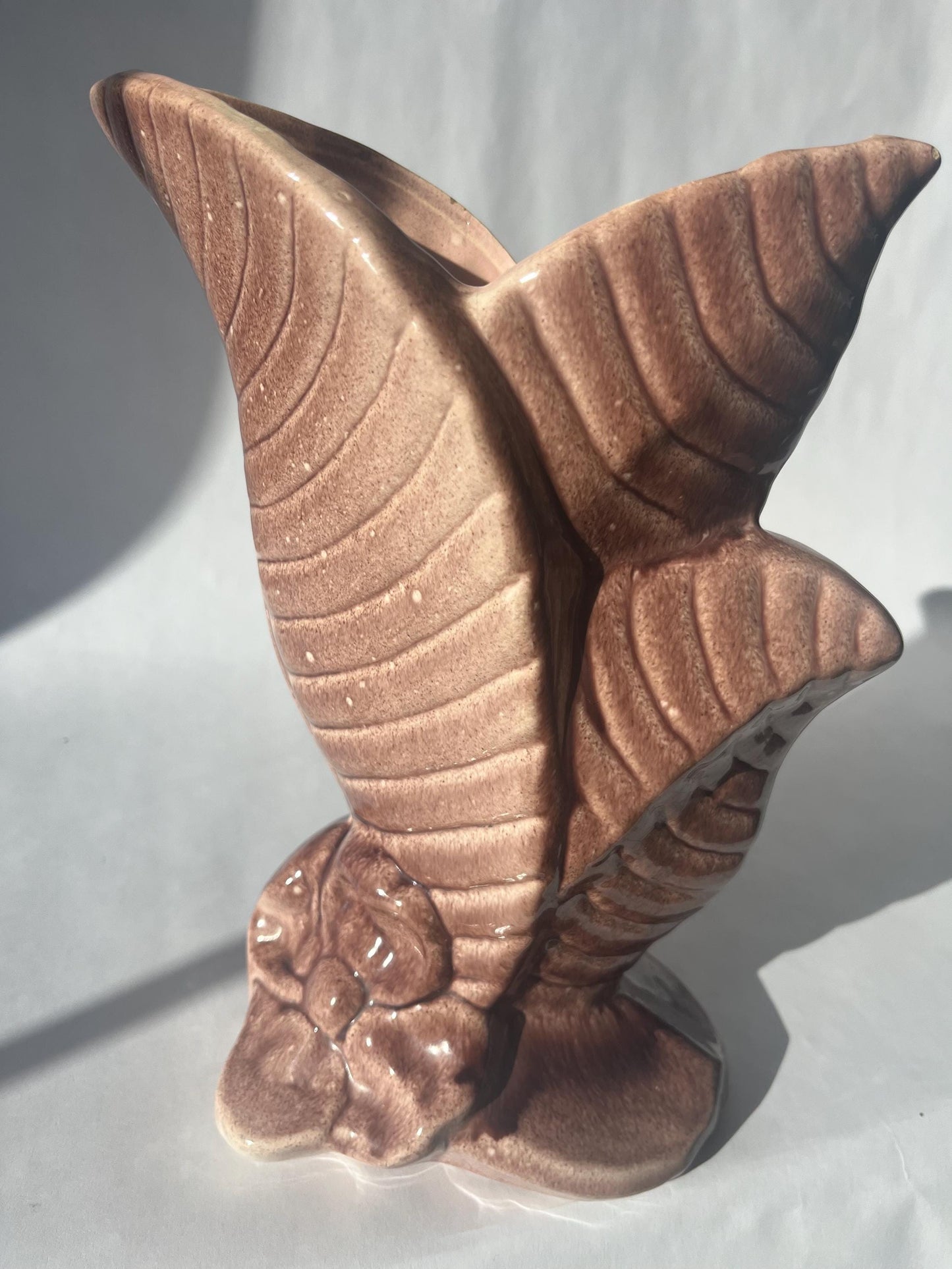 Vintage GONDER Art Pottery Vase Triple Leaf Design