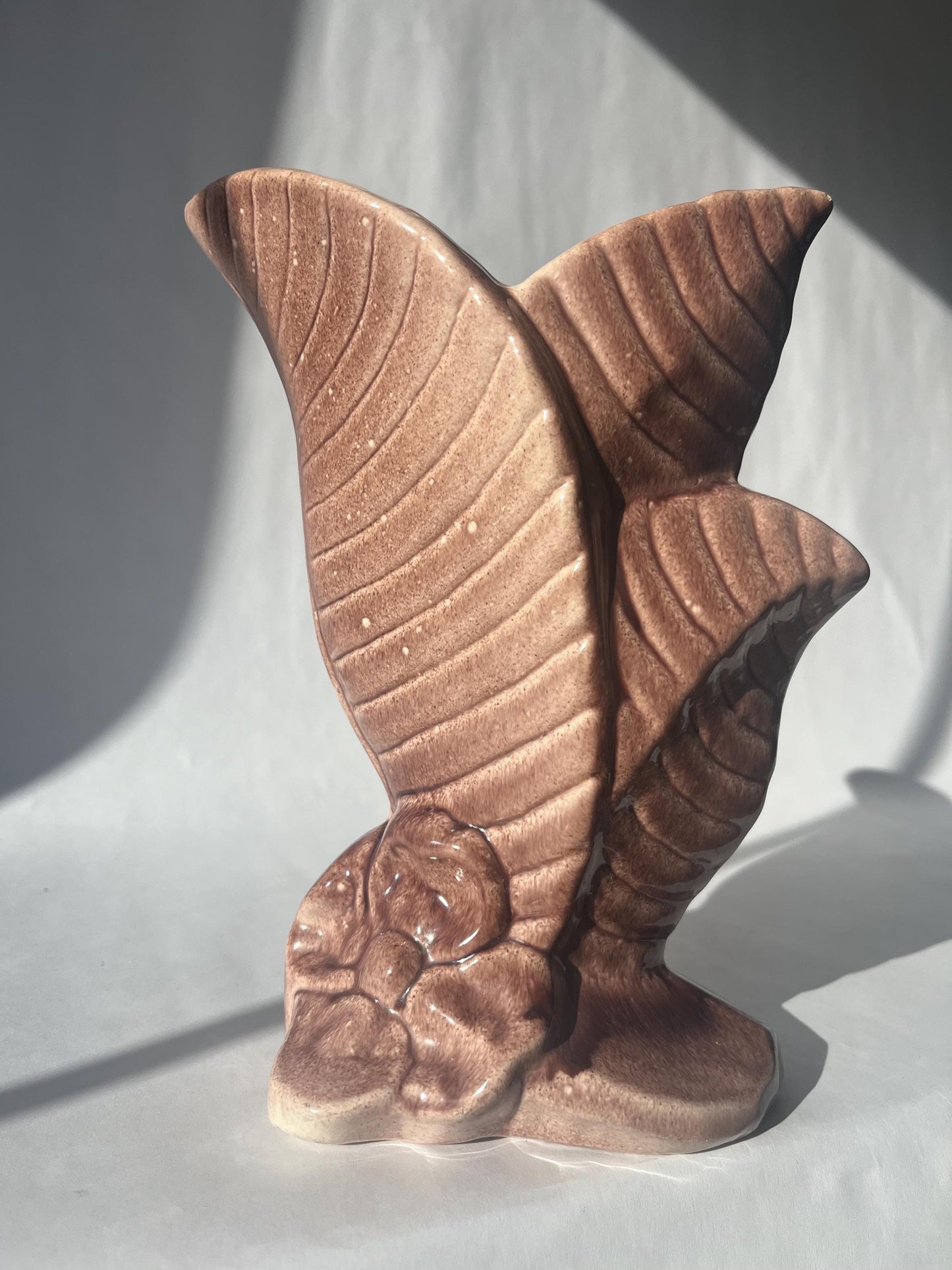 Vintage GONDER Art Pottery Vase Triple Leaf Design