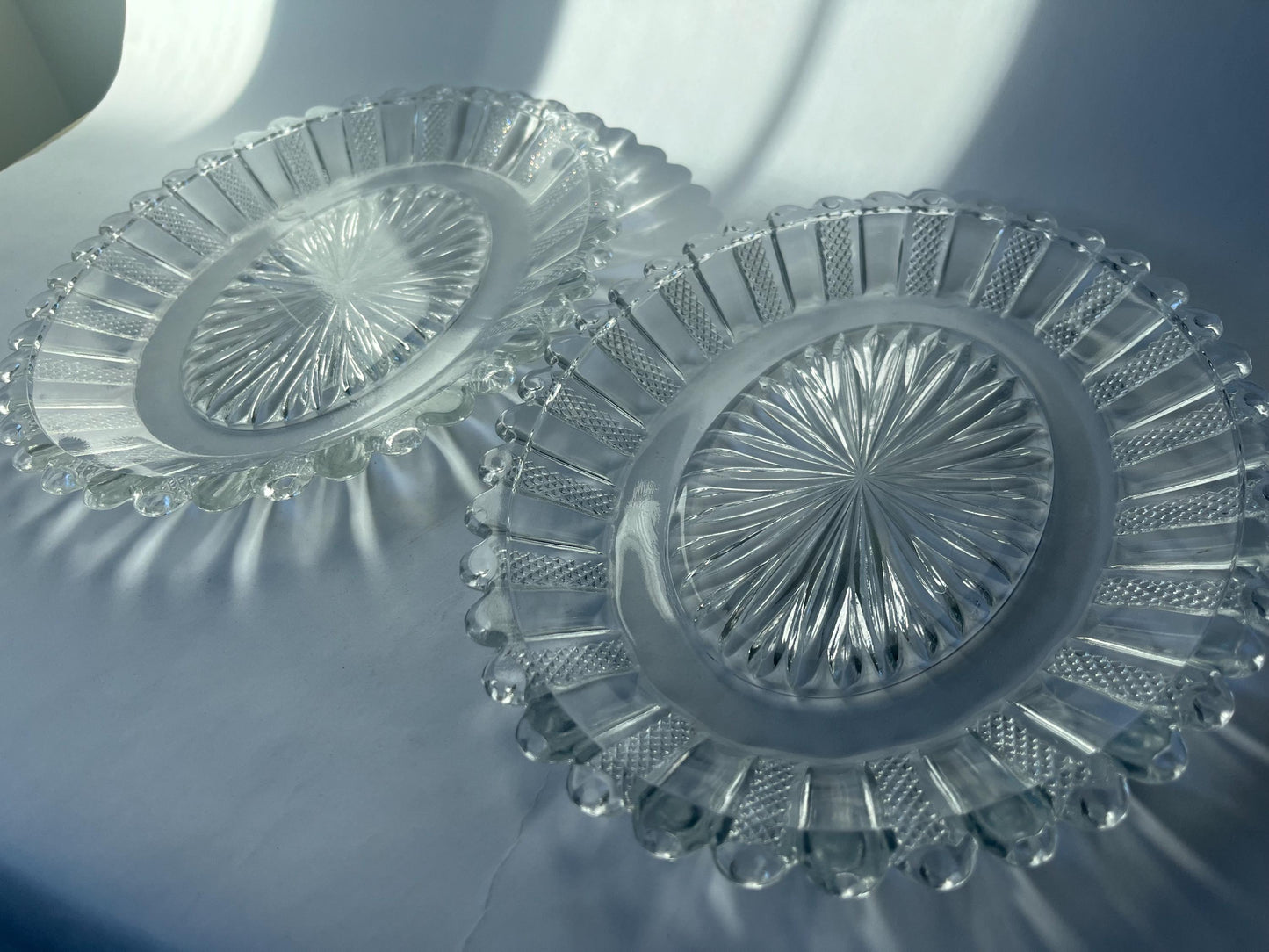 Vintage Pair of Oval Clear Glass PANELLED DIAMOND POINT trays
