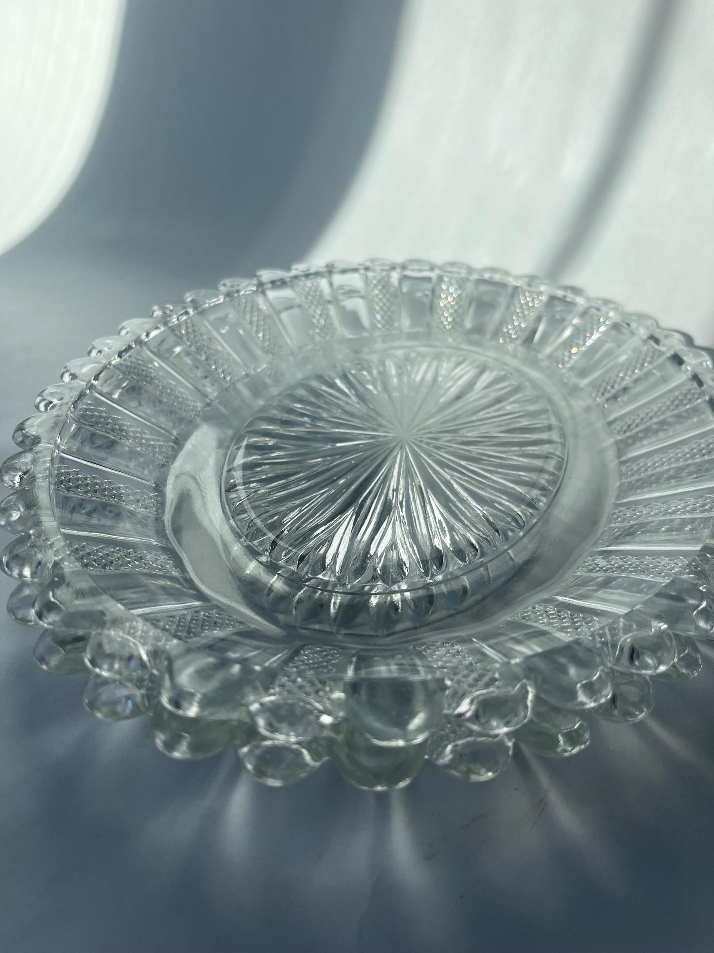 Vintage Pair of Oval Clear Glass PANELLED DIAMOND POINT trays