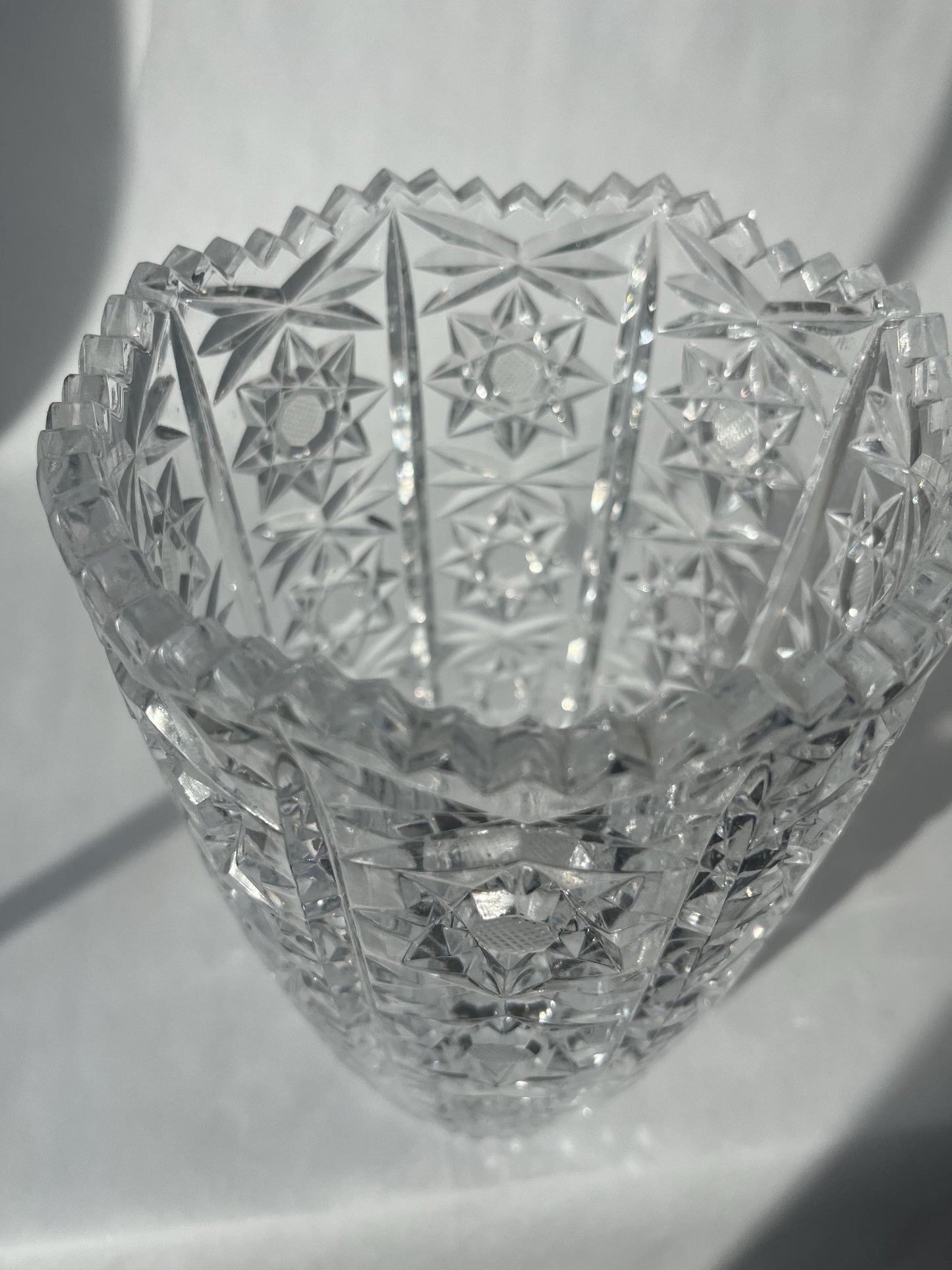Beautiful Vintage Bohemian Cut Crystal Glass Vase Queens Lace