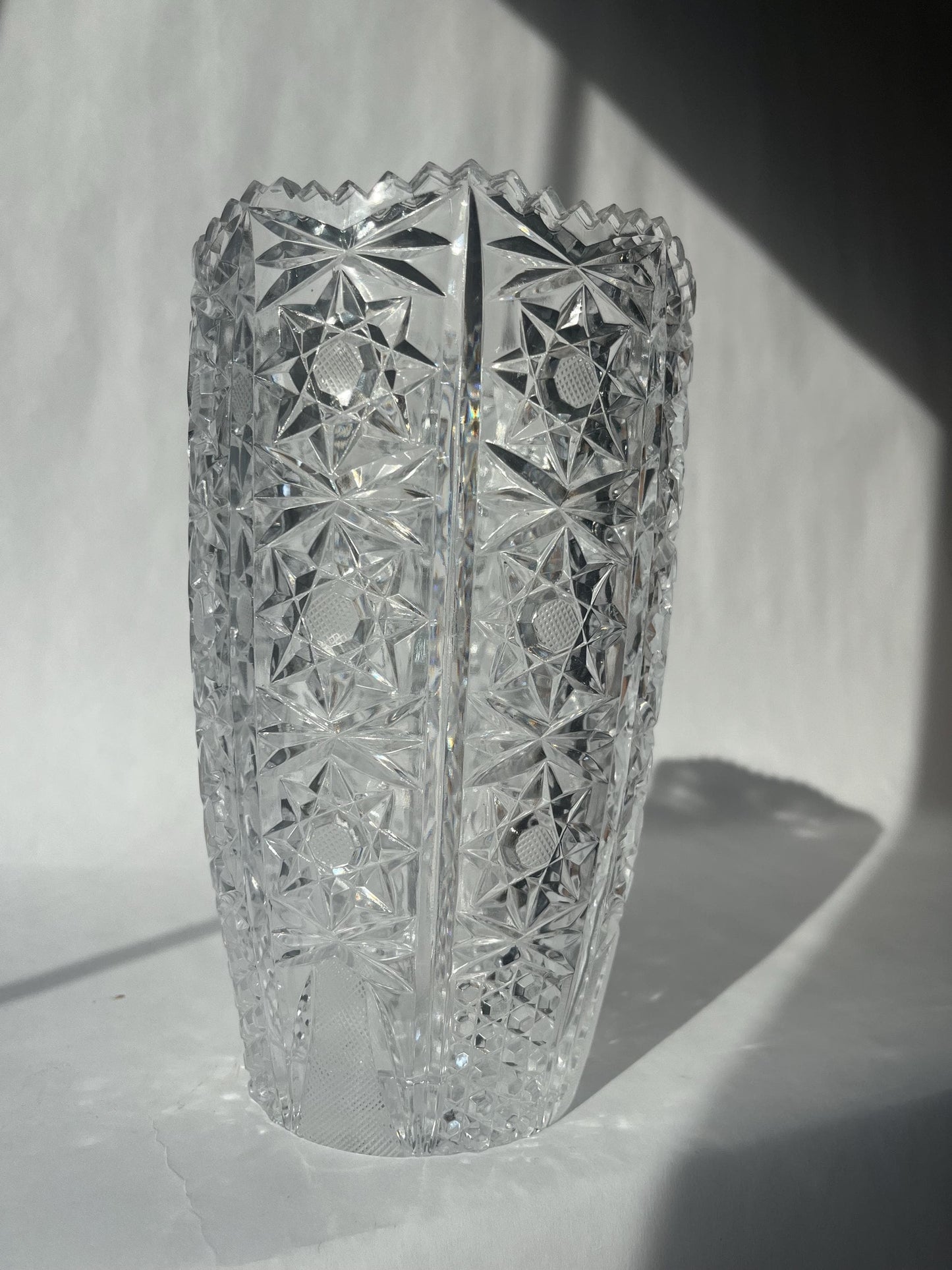 Beautiful Vintage Bohemian Cut Crystal Glass Vase Queens Lace