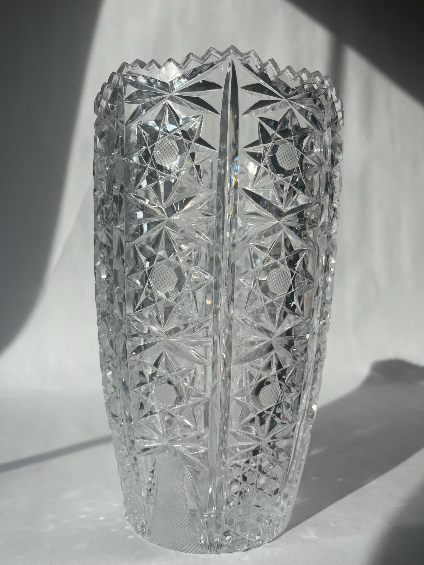 Beautiful Vintage Bohemian Cut Crystal Glass Vase Queens Lace