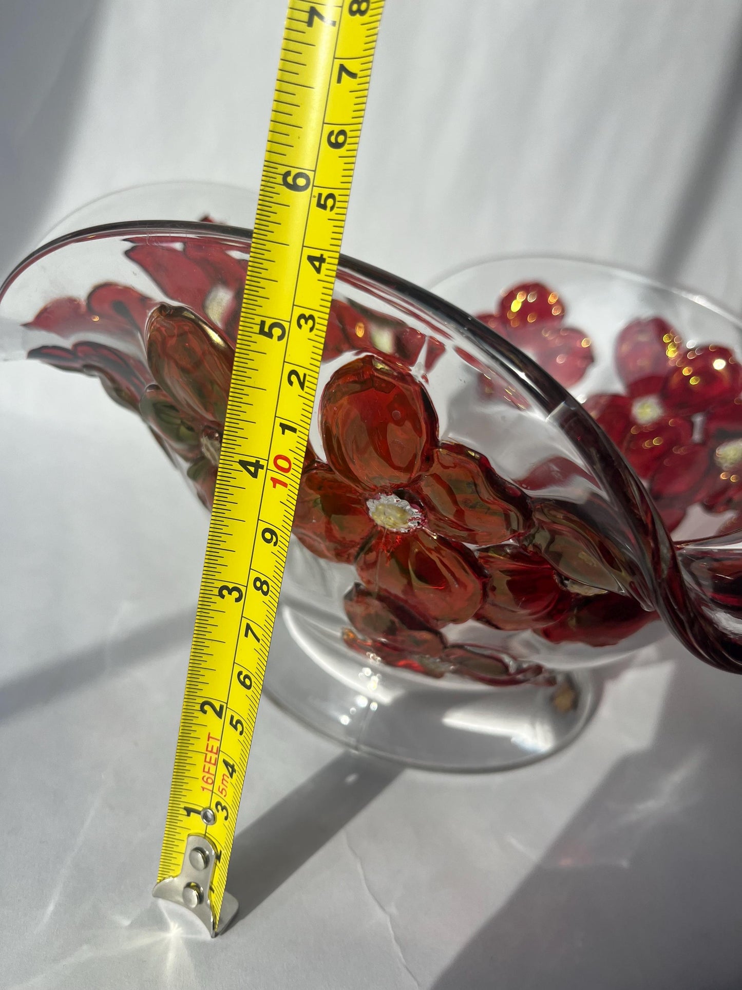 Stunning Colony Glass Dogwood Scalloped Glass Bowl Ruby Red Flowers